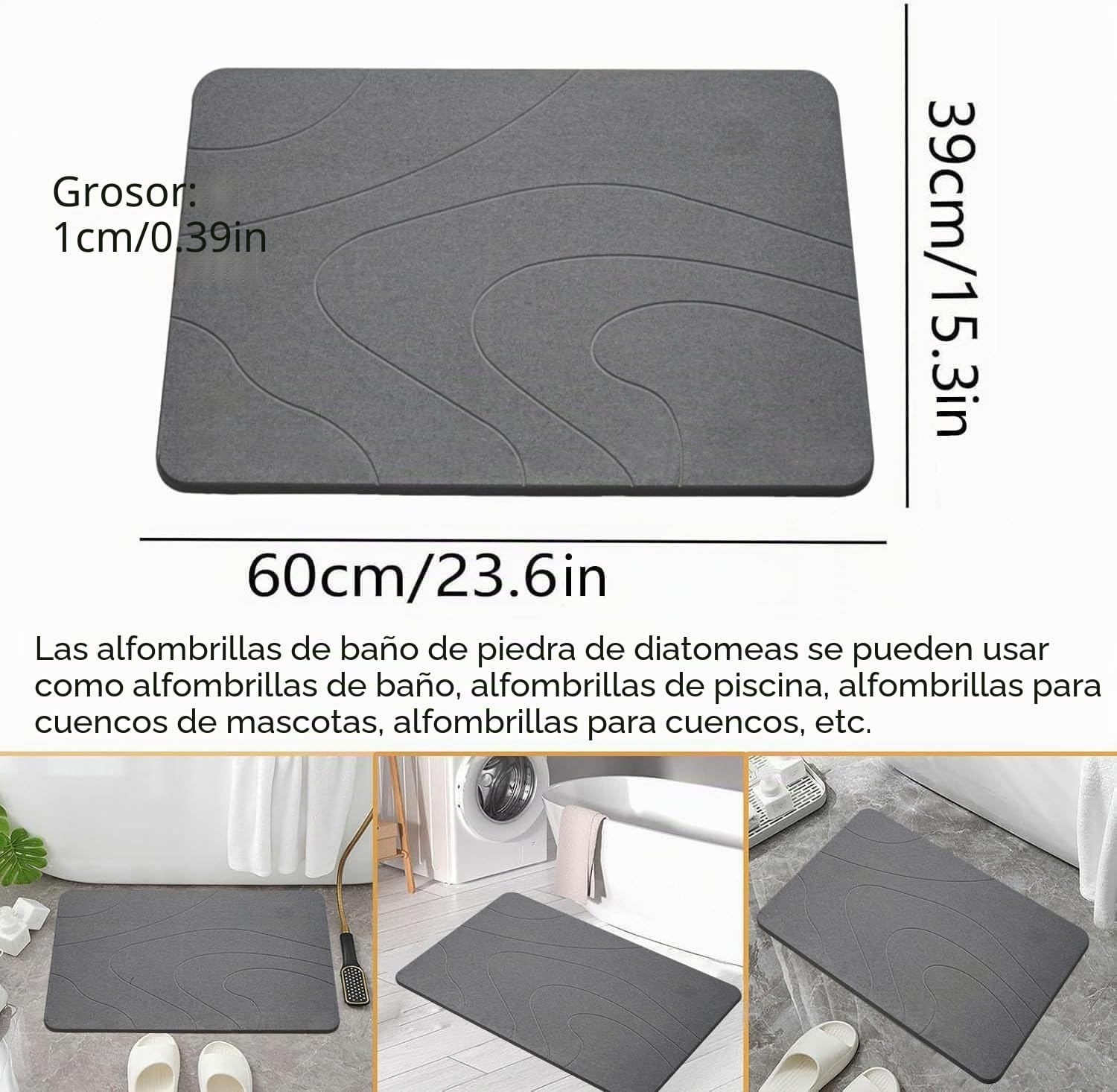 Alfombra de baño de piedra: tierra de diatomeas natural, alfombrilla de ducha súper absorbente, de secado rápido, antideslizante, alfombrilla de baño y suelo de baño (gris oscuro*2)