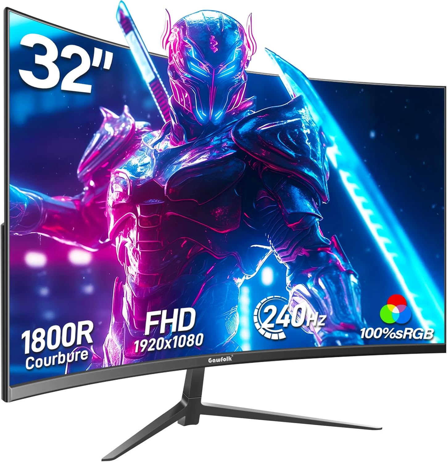 Gawfolk 32 Inch Curved Gaming Monitor 240Hz, 1800R PC Monitor Full HD 1080P, Ultra-Thin Bezel, Freesync and Eye Care Technology, 100x100mm Wall-mounted