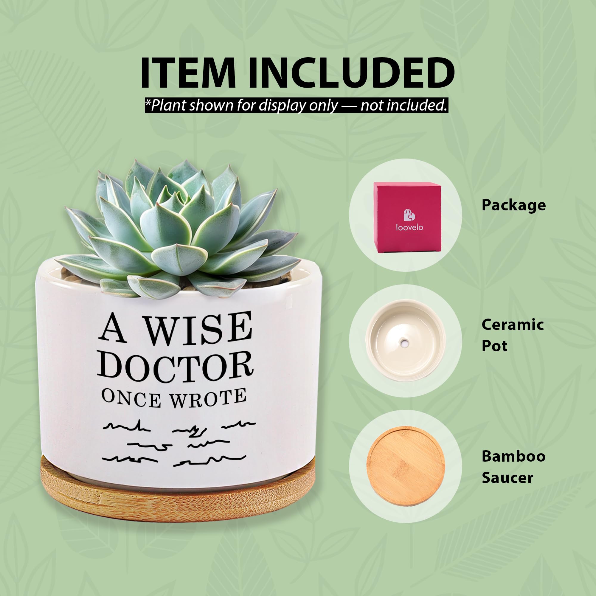 A Wise Doctor Once Wrote Ceramic Succulent Plant Pot with Tray Doctor Gifts Home Office Decor Indoor Plant Dr Graduation Gift 3.5 Inch White (No Plants) (with Bamboo Tray)