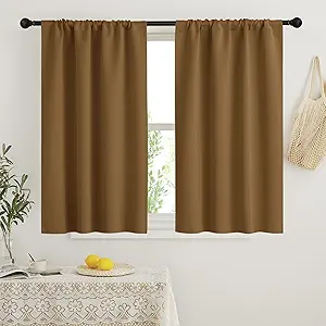 RYB HOME Blackout Curtains for Small Window - Thermal Insulated Privacy Curtains Shades for Kitchen Bathroom Cafe Dorm Loft, W 29 x L 45 inch per Panels, Gold Brown, 2 Pcs