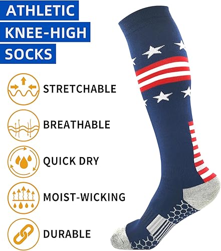Miniatura 5 de Calcetines deportivos hasta la rodilla con bandera americana para béisbol, fútbol, sóftbol, fútbol