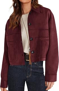 PRETTYGARDEN Women's Faux Suede Cropped Jacket Casual Lightweight Fall Fashion 2026 Winter Coats Outerwear Trendy Clothes OEKO-TEX STANDARD 100