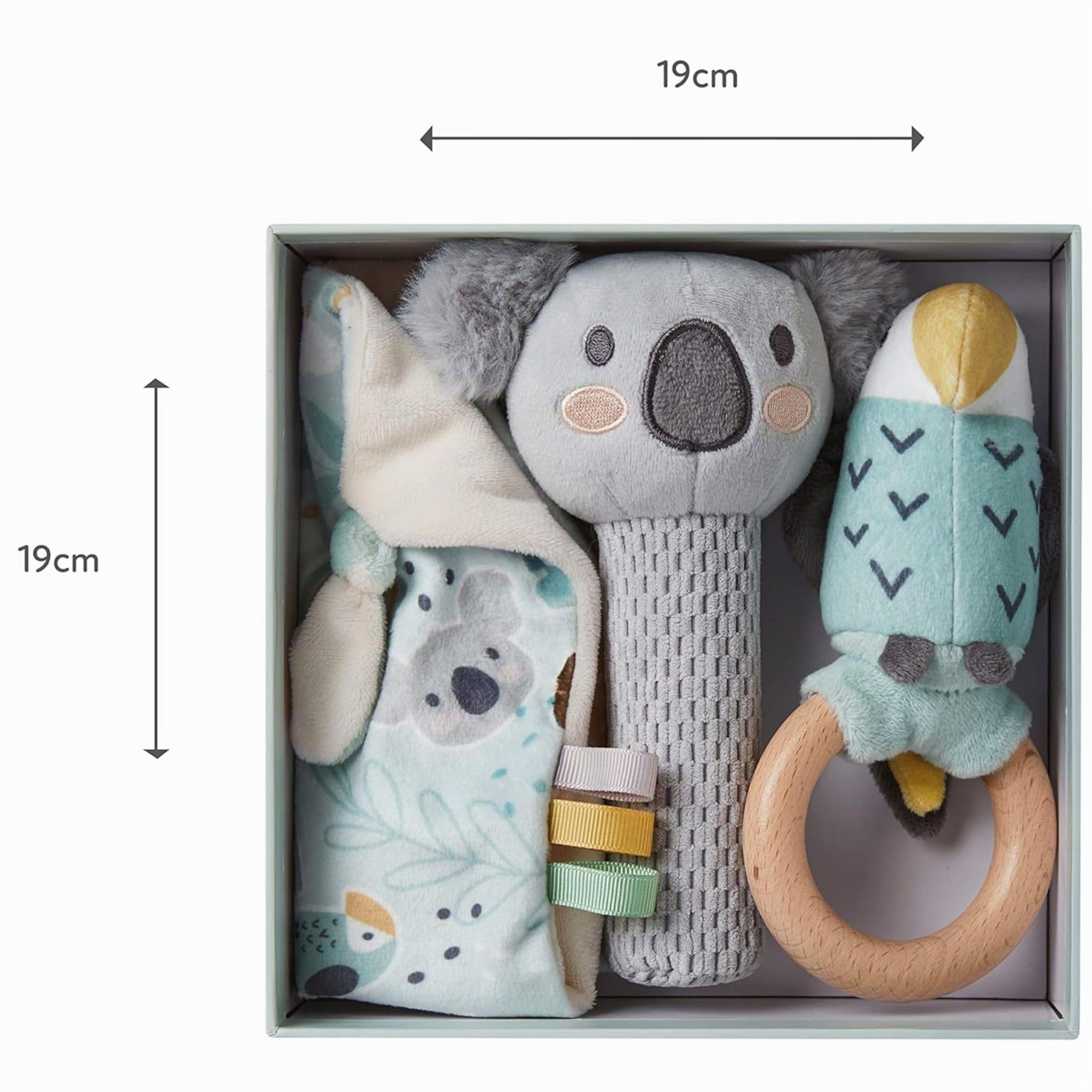 Nuby Juego de regalo para bebé Nuby - Set de Regalo para Bebés Animal Adventures - Set de Recuerdos de 3 Piezas - Peluche, Sonajero y Mordedor - Incluye Empaque de Regalo - Apto desde el Nacimiento