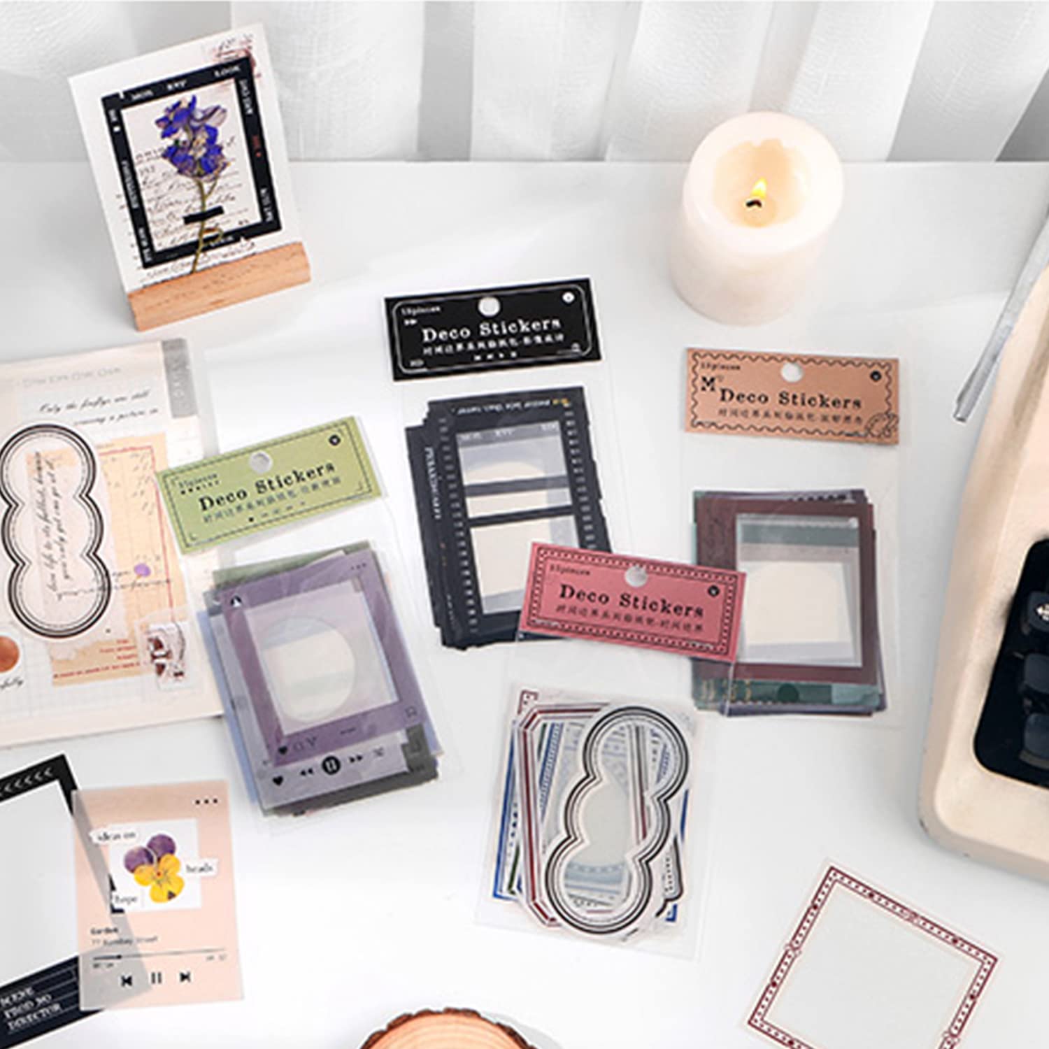 BENOSPACE 60 Pcs PET Decorative Stickers Set Self-Adhesive Photo Frame Sticker Scrapbook Filmstrip Decal Retro Camera Film Sticker Hand DIY Art Crafts