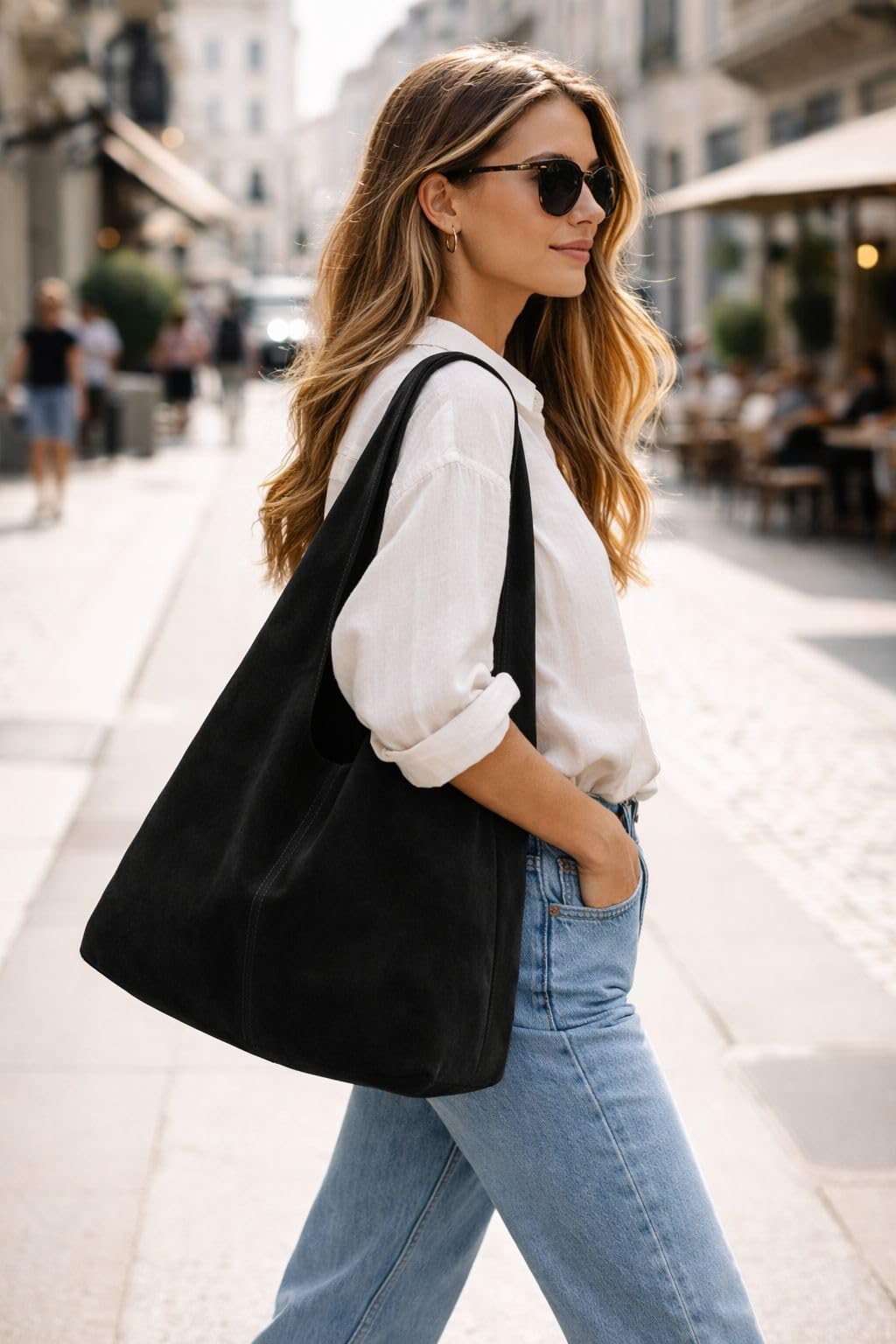 Made in Italy Damen echt Leder Tasche Rindsleder Shopper Schultertasche Umhängetasche Handtasche Beuteltasche Hobo Bag Ledertasche Reisetasche Sport Arbeit Urlaub Daily Bag groß Freizeit