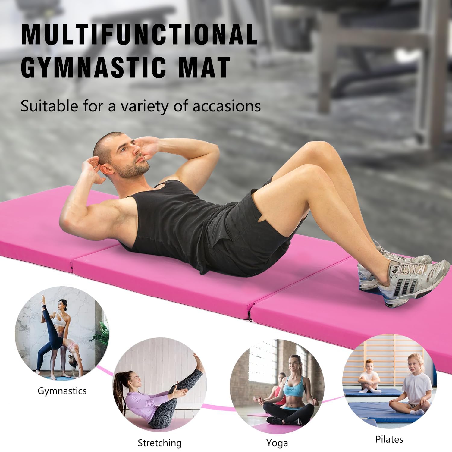 Yoga Mat Thick 2 Inch Workout Flooring for Home Gym - Exercise, Gymnastics, Tumbling, Pilates, Dance Equipment - Foldable Foam Play Mat for Kids and Adults