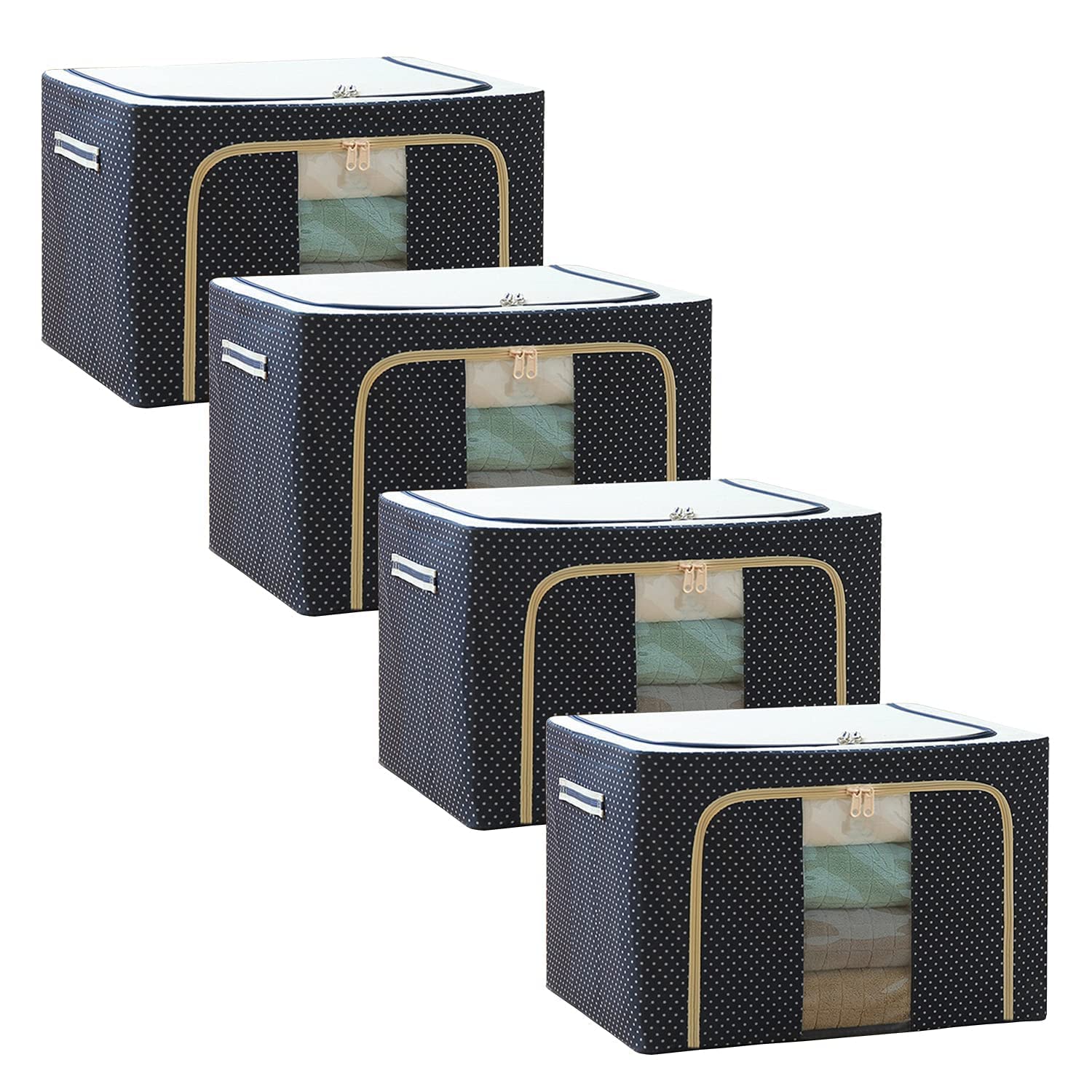 ekloo 66 Liter Large Capacity Clothes Storage Bag Organizer with Thick Fabric Visible steel frame Waterproof Moisture-proof storage Box (Multicolor) 50 X 40 X 33 cm (3) (4)-image-48