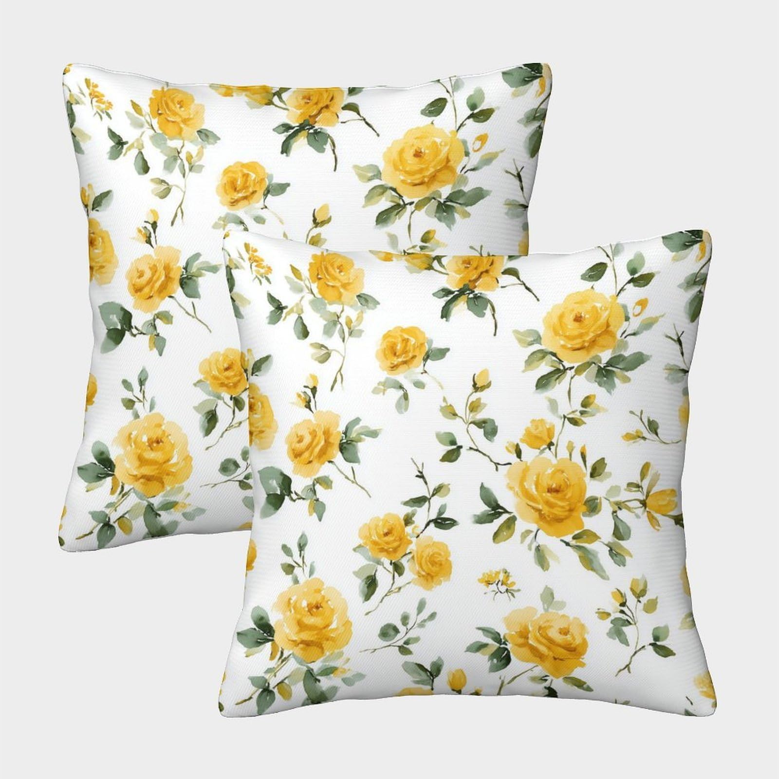 kaiyun 2 Pack Yellow Roses Luxury Digital Printed Soft 3D Themed Square Cushion Cover 40x40cm