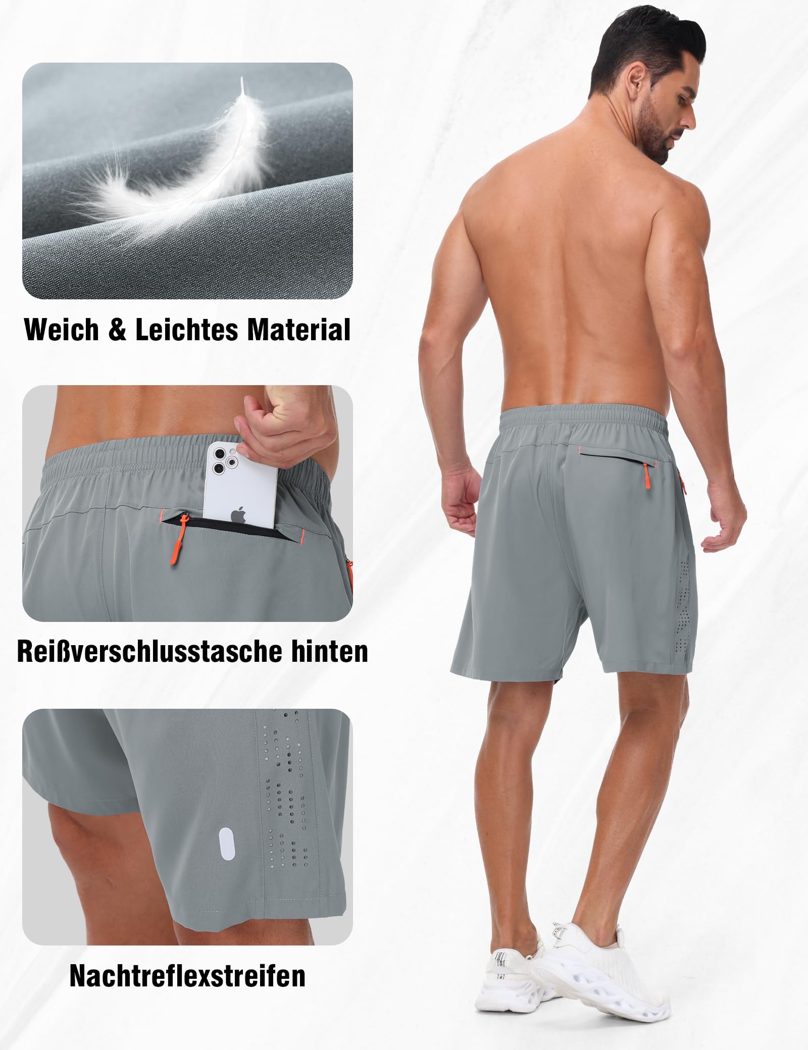 Herren Sporthose Kurze Atmungsaktive Gym Fitness Hosen Dry Fit Lauf Shorts Training Funktionsshorts Mit Reißverschlusstaschen 2er Pack