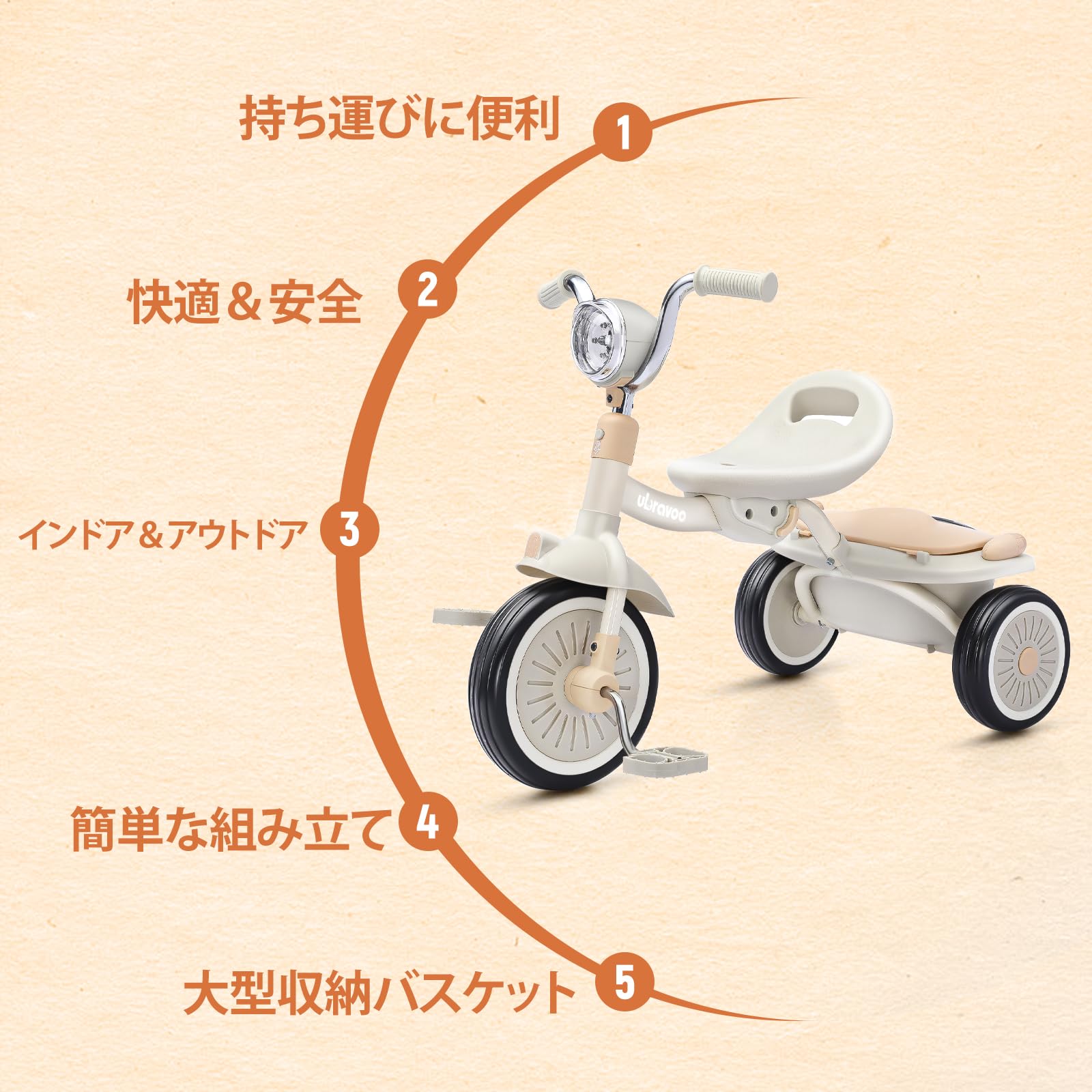 Amazon.co.jp: UBRAVOO 三輪車 子供用三輪車 1-5歳 ペダル付き 調整 