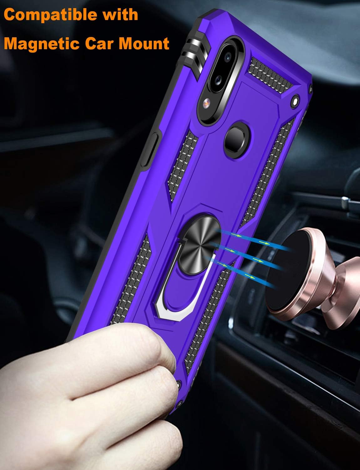 LUMARKE Galaxy A10S Case with Glass Screen Protector(2 Pack),Pass 16ft Drop Test Military Grade Heavy Duty Cover with Magnetic Kickstand,Protective Phone Case for Samsung Galaxy A10S Purple