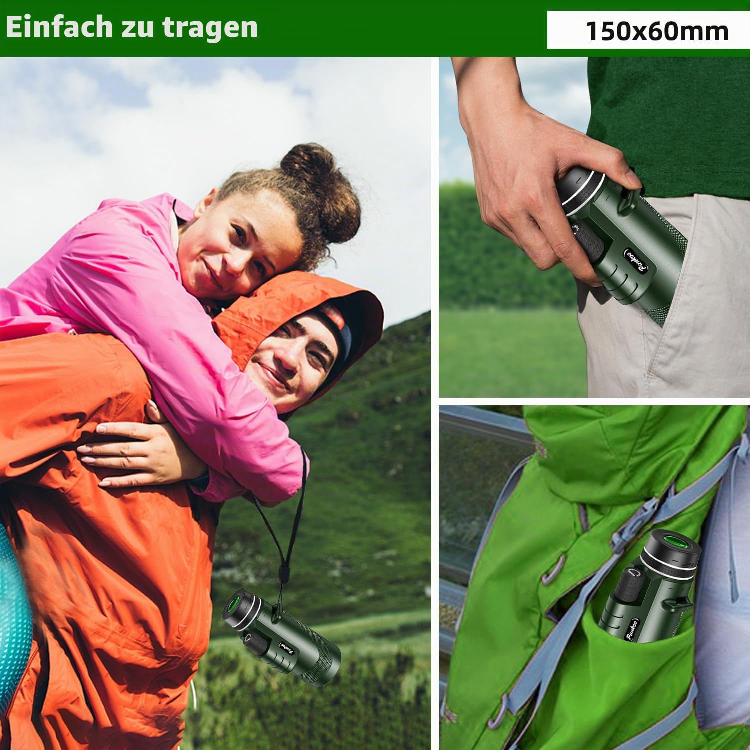 Pankoo 40×60 BAK4 Prisma Monockular für Erwachsene und Kinder, geringes Gewicht, kleine Tasche, leistungsstarkes Vogelbeobachtung, Reisen, Wandern, Wildtiere, Jagd, Konzerte