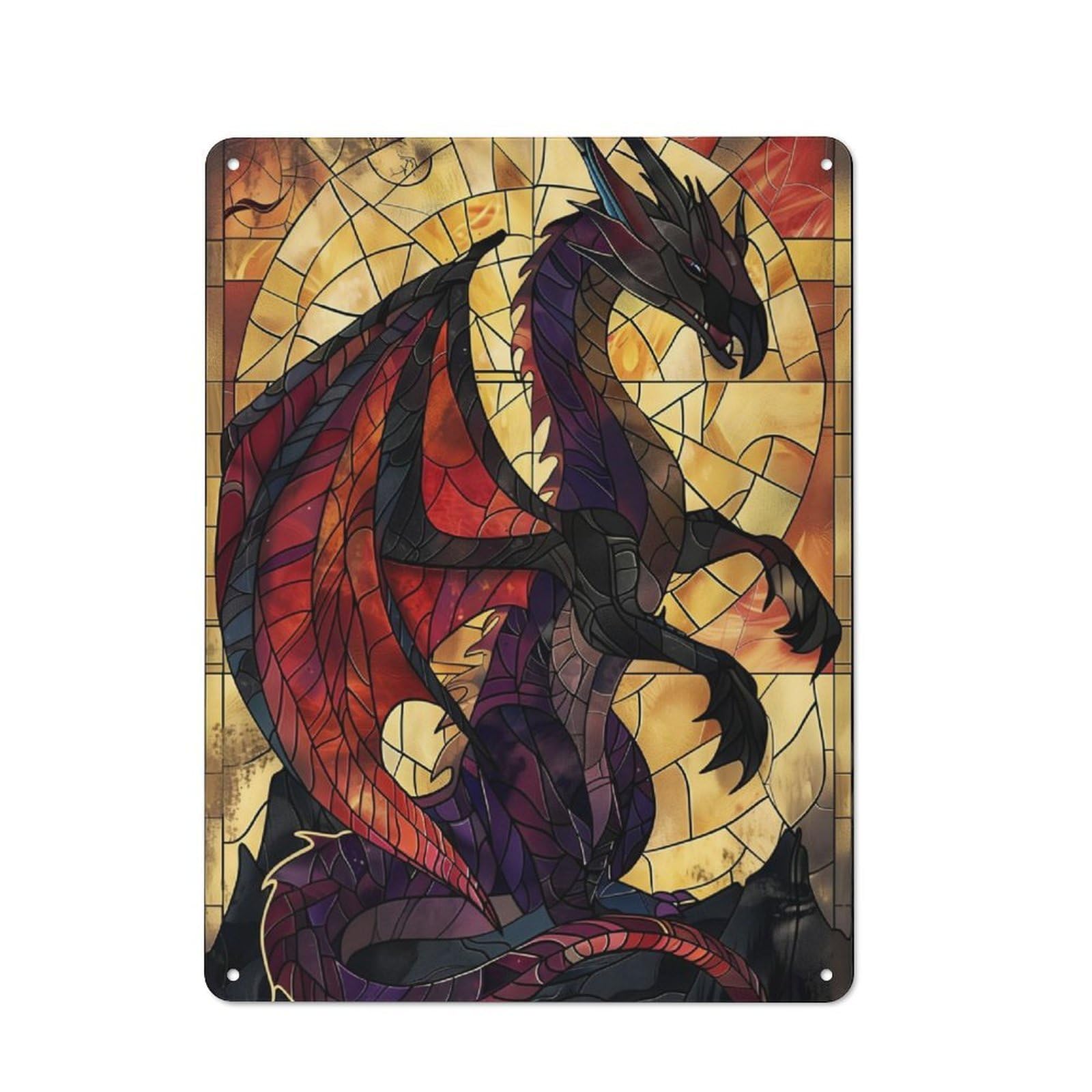 Junmoney Black Dragon Metal Wall Art Sign 40X30cm, Retro Vintage Wall Decor For Kitchen, Hallway, Bar Or Small Cafe