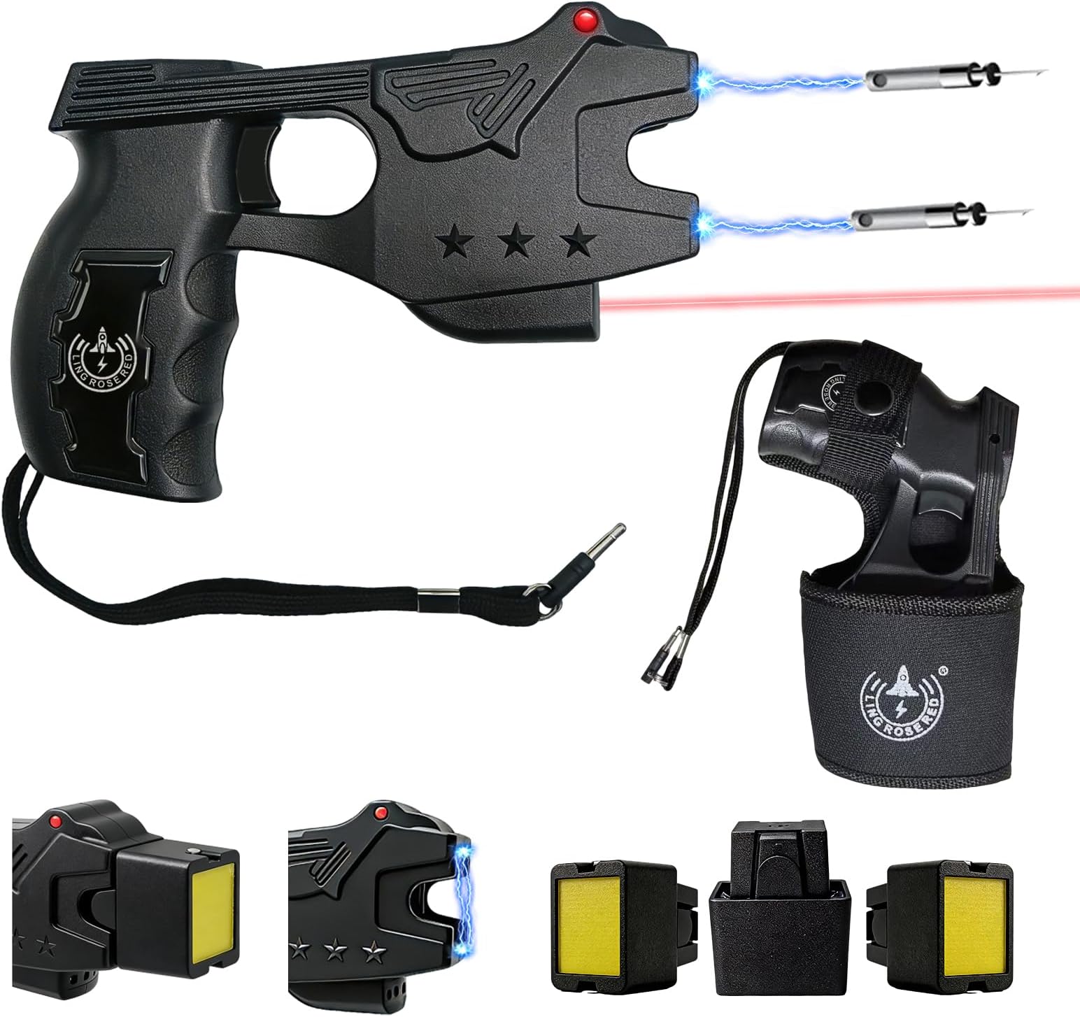 Heavy Duty Stun Gun for Self Defense,15 Foot Range, 1.80 µC Painful,LED Flashlight,Rechargeable Stun Gun for Man and for Woman,Free Holster Included - Design Patent Pending