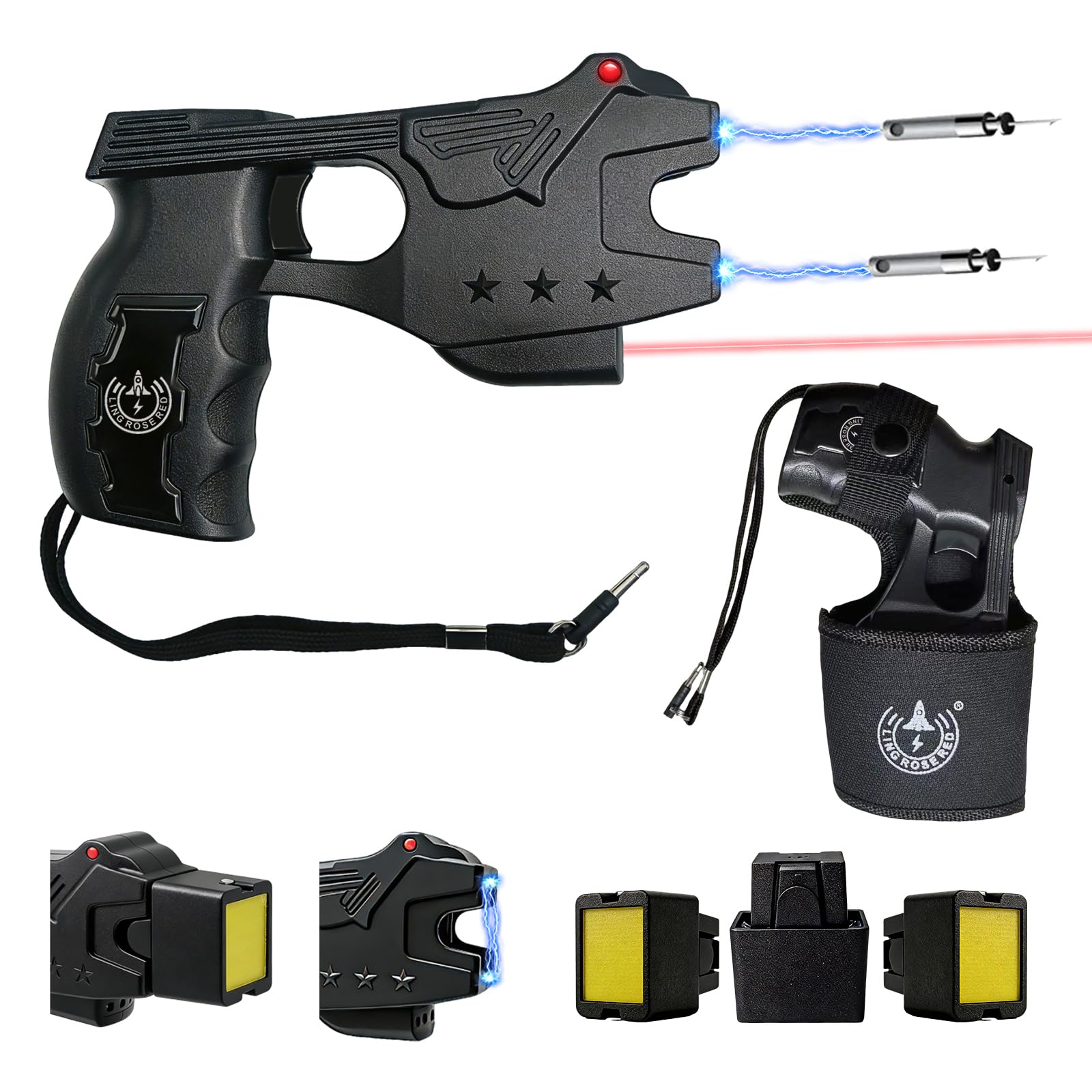 Heavy Duty Stun Gun for Self Defence,15 Foot Range, 1.80 µC Painful,LED Flashlight,Rechargeable Stun Gun for Man and for Woman, Safety Switch,Holster Included - Design Patent Pending