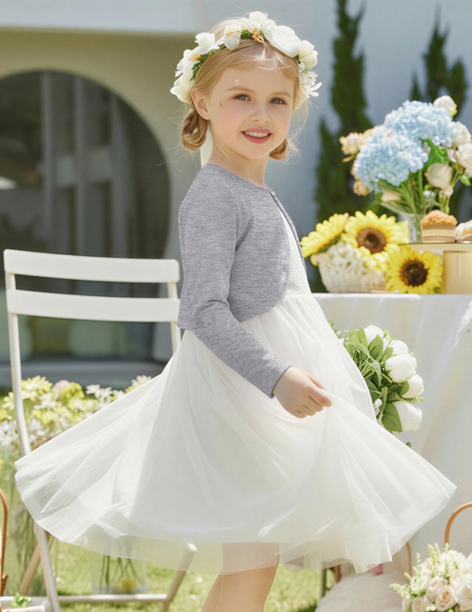 Arshiner Cárdigan para Niña Festivo Bolero de Algodón Chaqueta de Comunión con Botón de Diamante 5-13 años — view 5