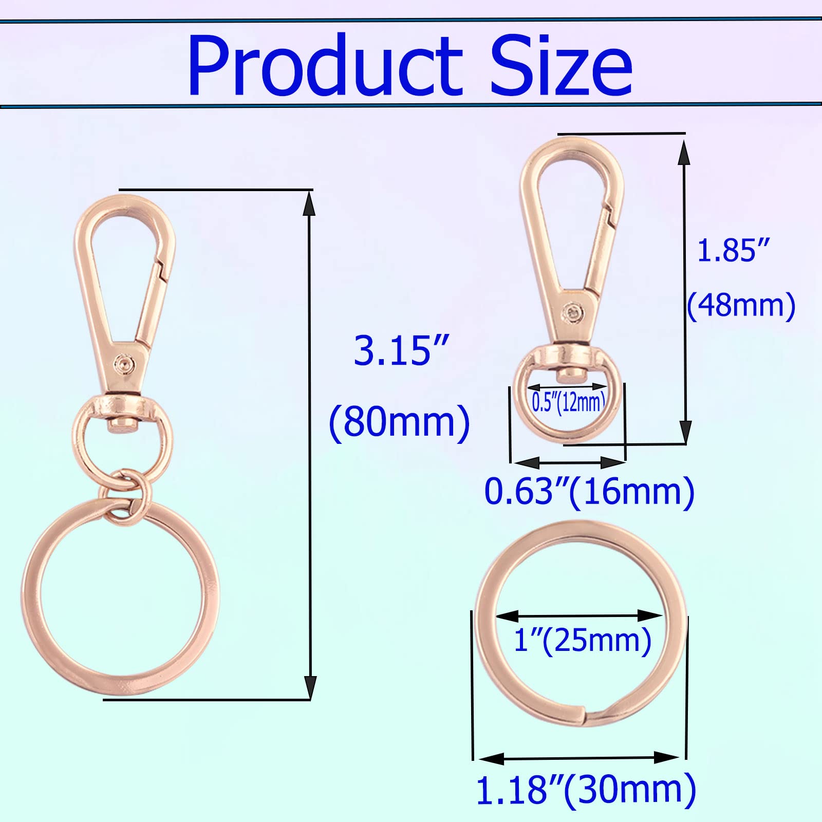 Juego de cierres giratorios de mosquetón de oro claro, gancho giratorio de metal con llavero plano dividido, accesorios para bolso de mano, joyería de bricolaje (oro claro, 24 piezas)