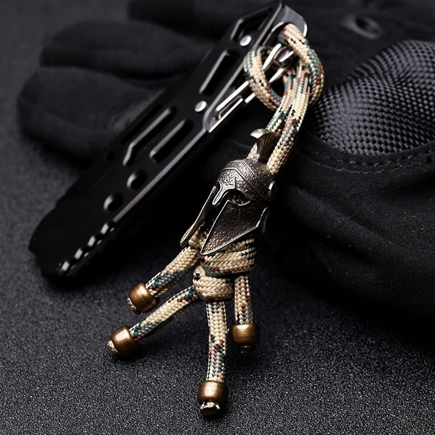 3 Pcs Vintage Spartan Warrior Helmet Knife Lanyard with Brass Beads, Woven Paracord Lanyard for Tactical EDC Accessory