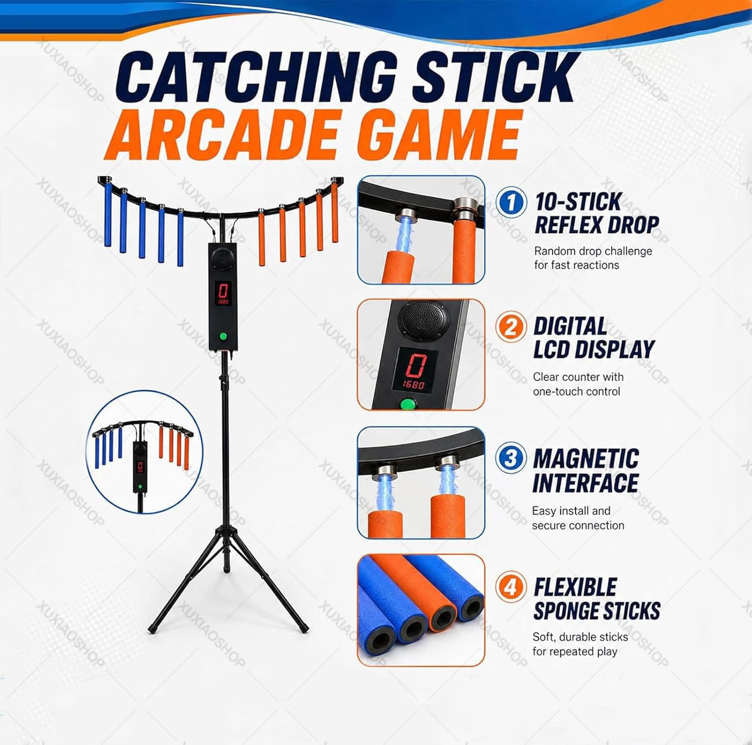 Macchina Arcade per L'allenamento della Coordinazione Occhio-Mano Yellow | Gioco di Sfida con Bastoncini,Treppiede Estensibile, velocità Regolabile, Gioco in Famiglia, Musica Preimpostata