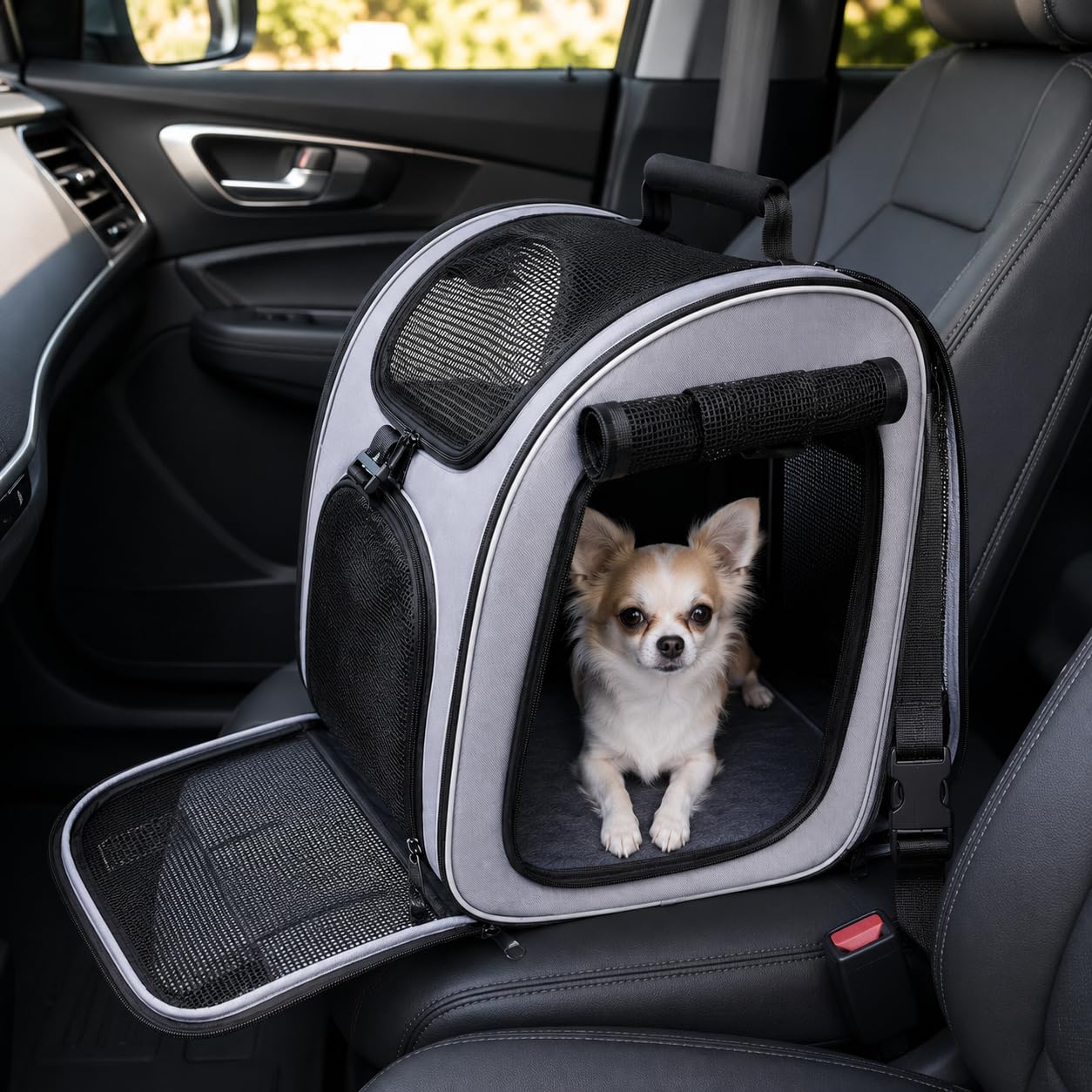 Mochila Transportin para Perros Y Gatos Plegable con Extensión Lateral,Bolsa de Transporte para Mascotas con Mallas Transpirable,Acesso Frontal y Superior