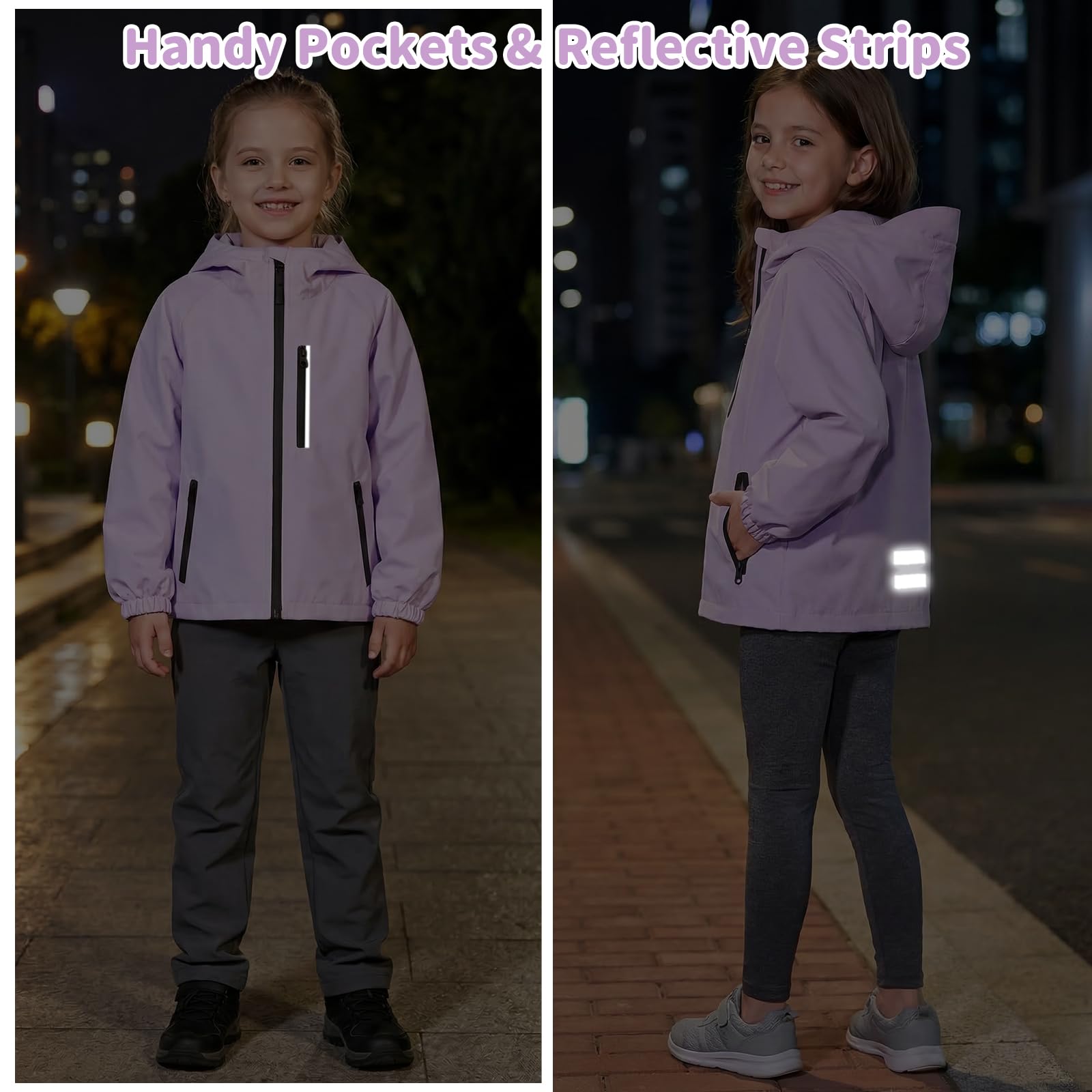 Chaqueta Impermeable para Infantil Reflectante Chubasquero Niñas Impermeable Abrigo con Capucha Niños Ligera Cortavientos Chaquetas de Lluvia Acampada Ropa de Agua para Adolescentes 5-14 años