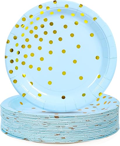 Miniatura 8 de Suministros de fiesta blancos y dorados, platos de postre de papel de punto dorado (50 unidades)