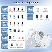 Vista 7 de [Certificado MFi de Apple] Cargador inalámbrico magnético Apple MagSafe, 15W, 6 pies, almohadilla de carga inalámbrica rápida para Apple iPhone 16