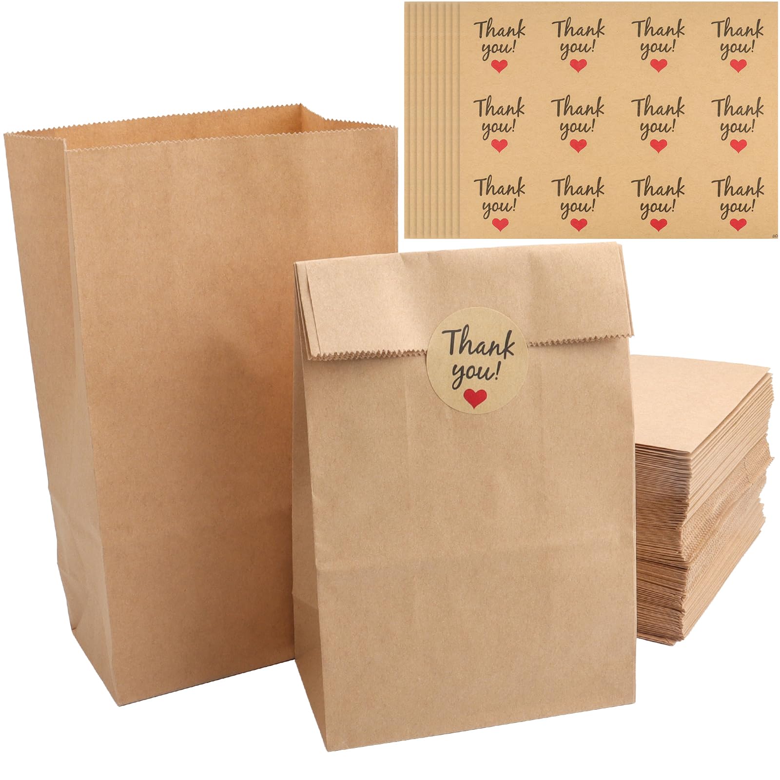 LHNNDM 100PCS Brown Paper Bags, 12 * 7 * 21.5cm Paper Food Bags, Party Bag Kraft Paper for Grocery, Snack, Easter, Birthdays,Christmas Parties and WeddingsοΌsealing stickerοΌ