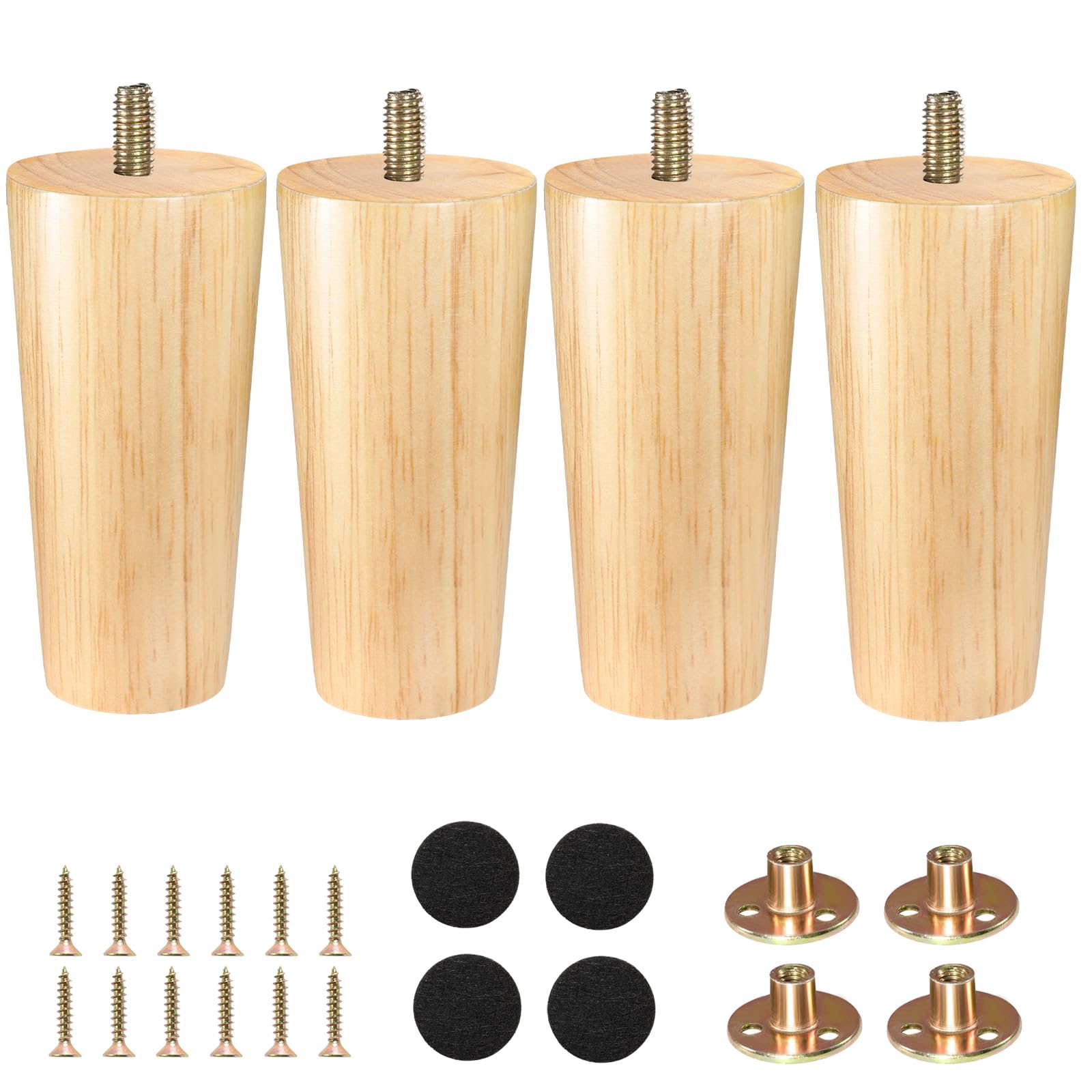 Zllzpzd Wooden Furniture Feet, Pack of 4 Wooden Feet for Furniture Conical Replacement Table Legs