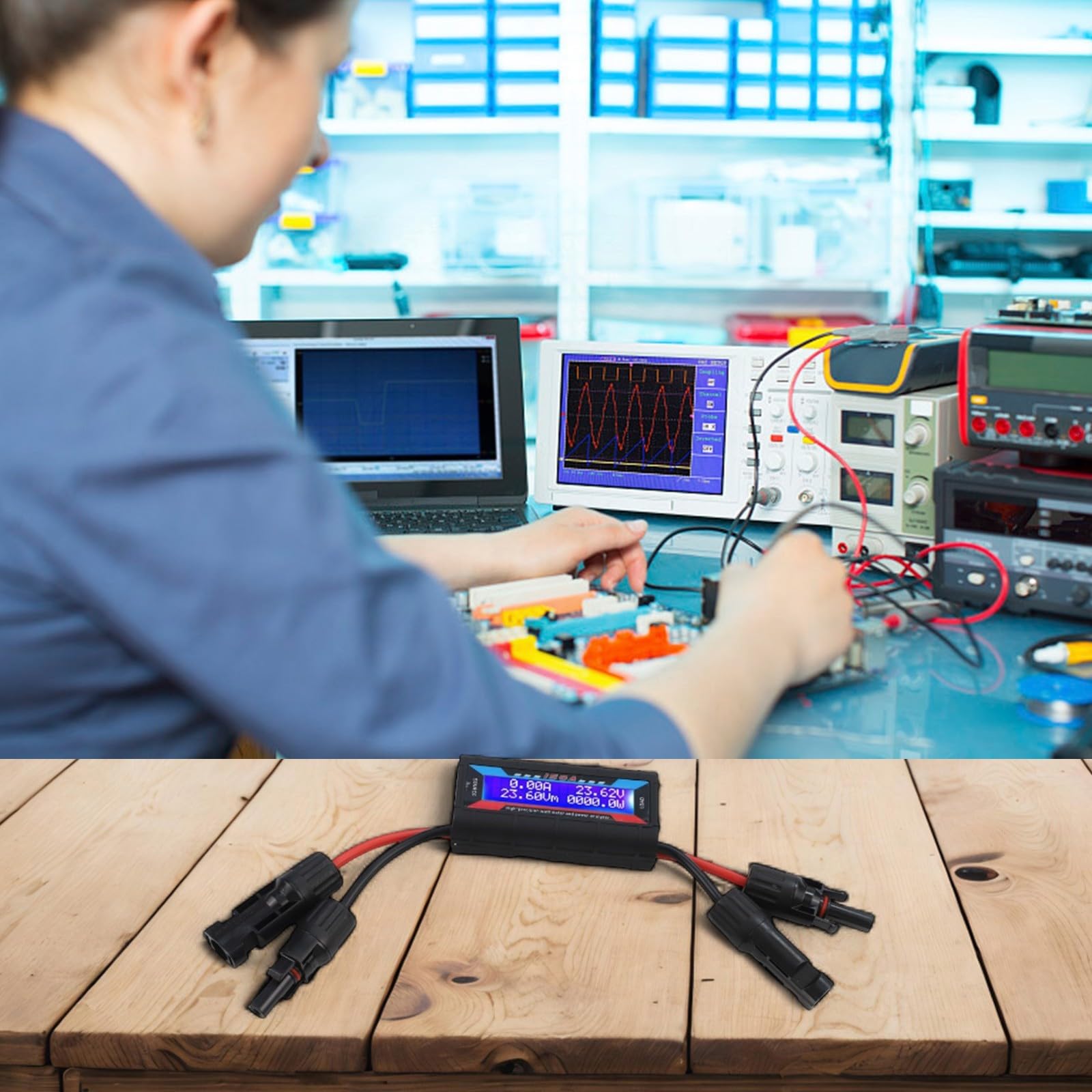 Leistungsmesser 150A/200A, Solar-/Flugzeug-PV-Tester mit Photovoltaik-Anschlüssen Echtzeit-Strom/Spannung geringer Verlust RV & Labor (150A)