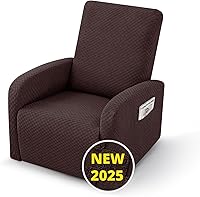 Vista 41 de YEMYHOM Funda elástica de 4 piezas para silla reclinable de jacquard con bolsillo lateral, antideslizante, ajustable, protector de muebles con parte