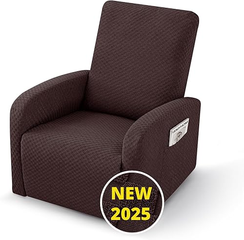 Vista 155 de YEMYHOM Funda elástica de 4 piezas para silla reclinable de jacquard con bolsillo lateral, antideslizante, ajustable, protector de muebles con parte