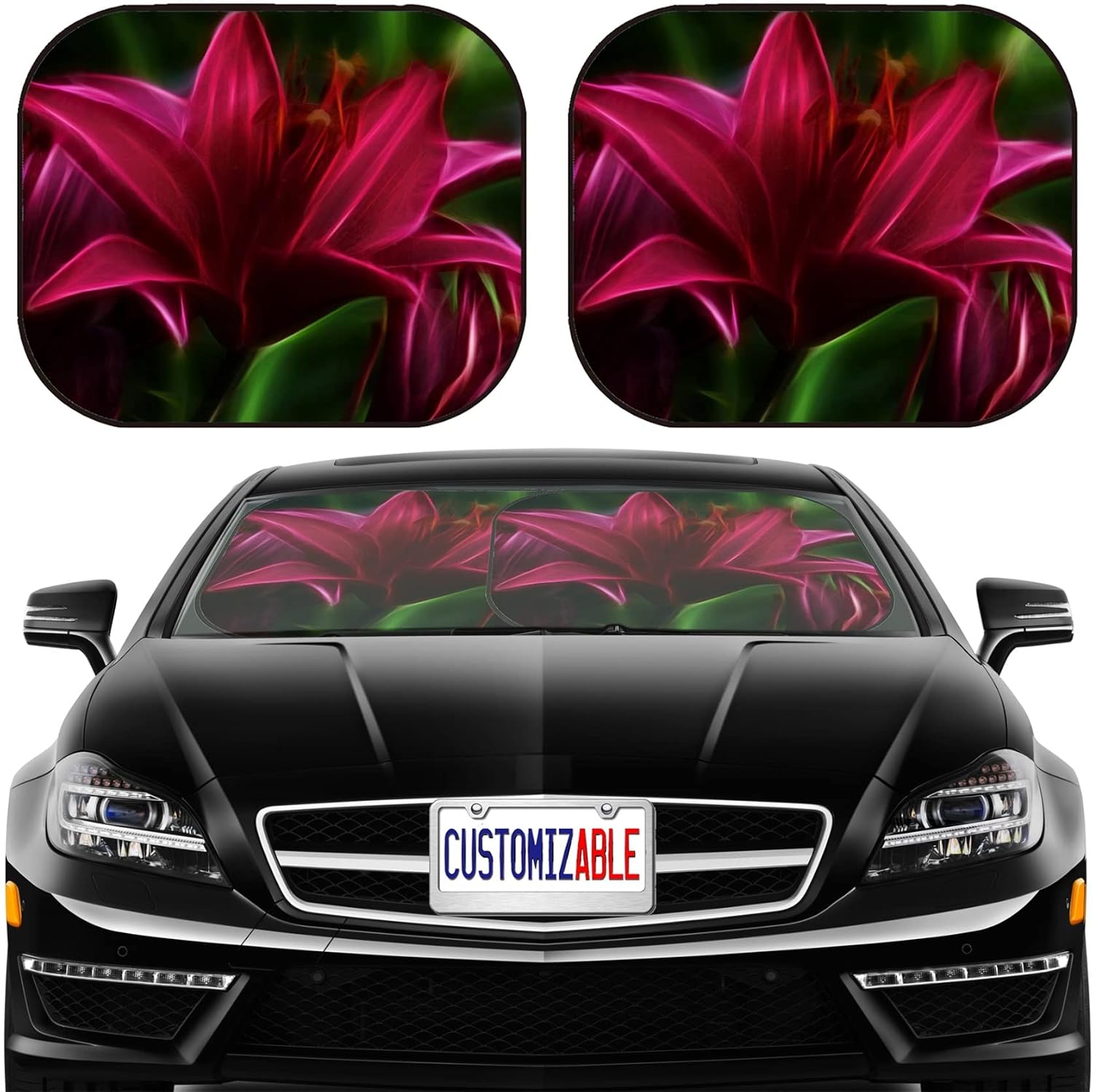 MSD Car Windshield Sun Shade, Universal Fit, 2-Piece for Car Window SunShades, Automotive Foldable Protector Cover, Image ID: 31468226 Butterfly