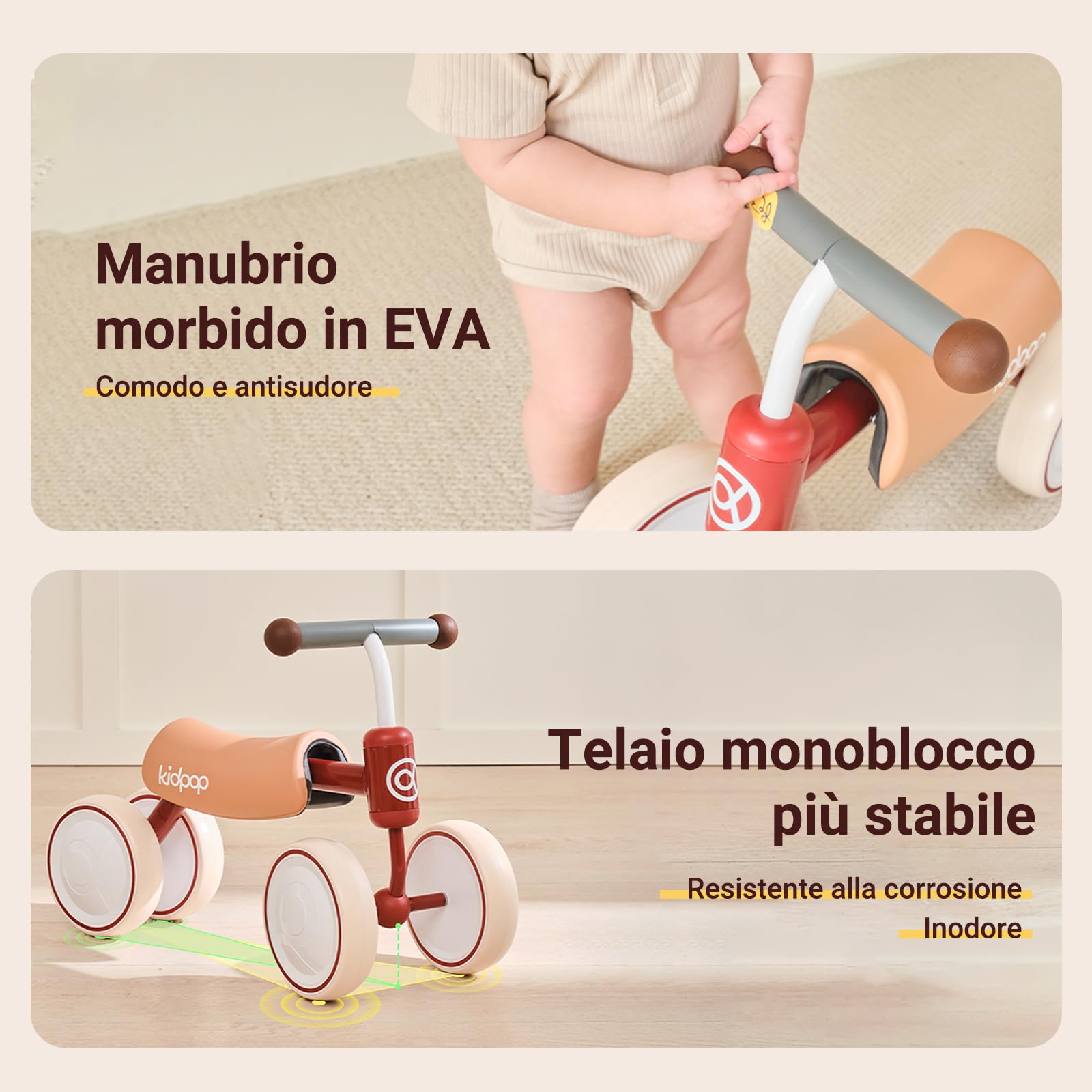 kidpop Big Bee Baby Balance Bike (unisex), quattro ruote per bambini dai 1 ai 2 anni, regalo per il primo compleanno, la prima bicicletta per i più piccoli