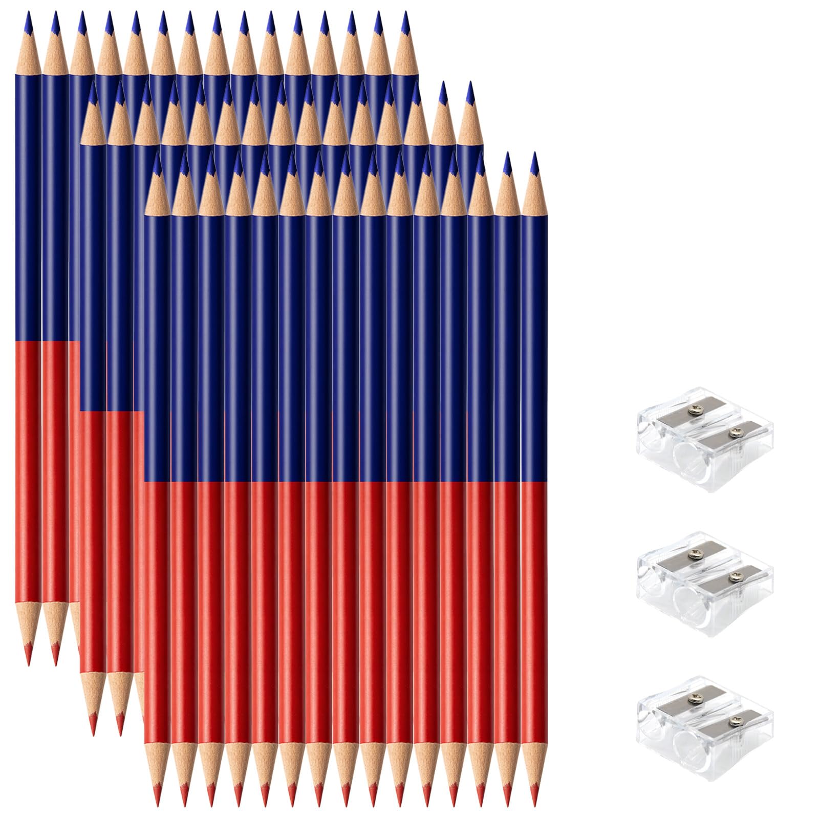 Lot de 50 crayons à chèques rouges et bleus effaçables avec taille-crayons pré-taillés #2 HB pour vérification, évaluation, tests et fournitures de bureau/scolaire