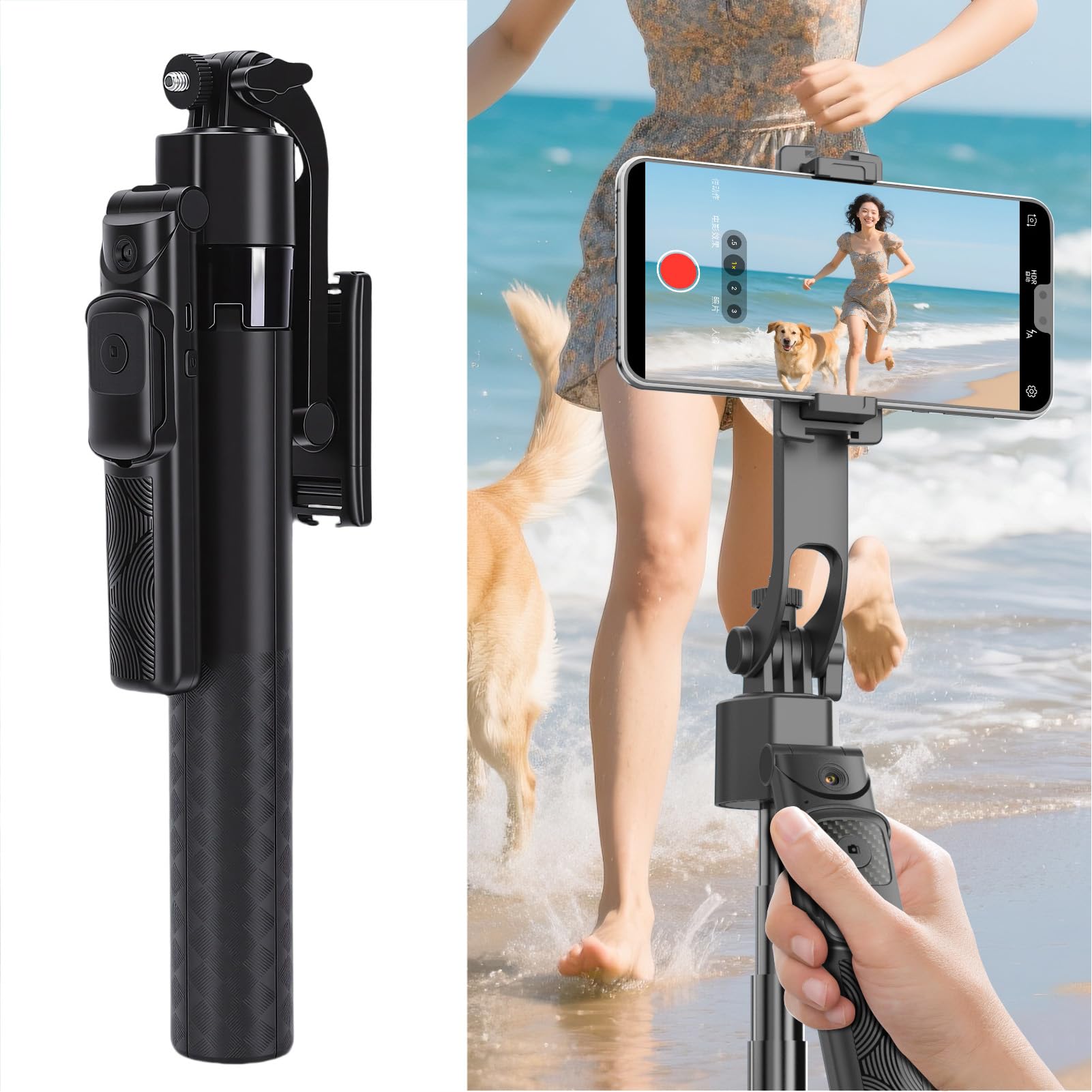 Estabilizador de Teléfono, AI Face Body Tracking Estabilizador de Cardán Plegable Portátil, de Teléfono Inteligente con Trípode Incorporado para Grabación de Video Vlogging