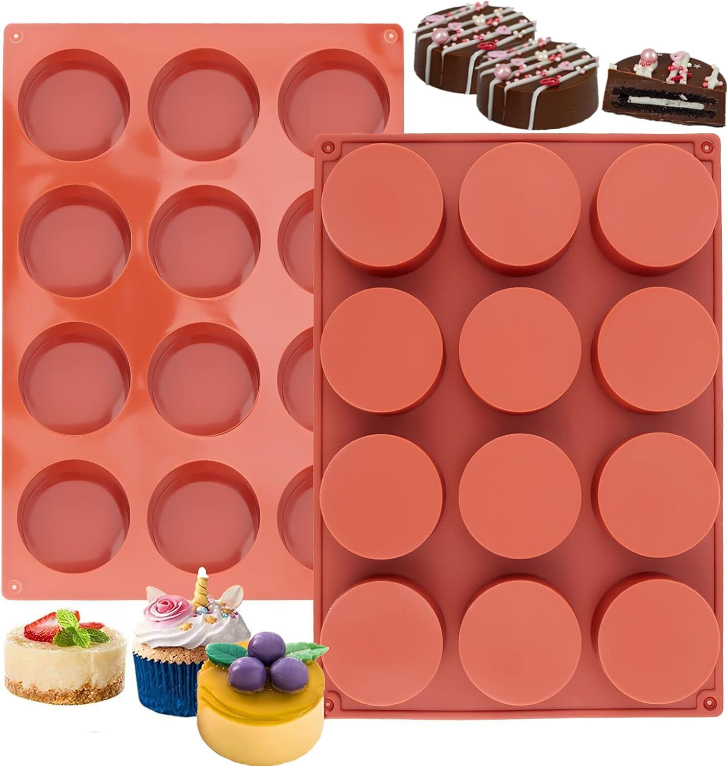 VELOKOVA 2 Pack Round Cylinder Silicone Moulds 12 Cavity Reusable Bakeware for Cake Pops, Soap, Chocolate, Bath Bombs, Cheesecake, Candy | Food Safe & Flexible