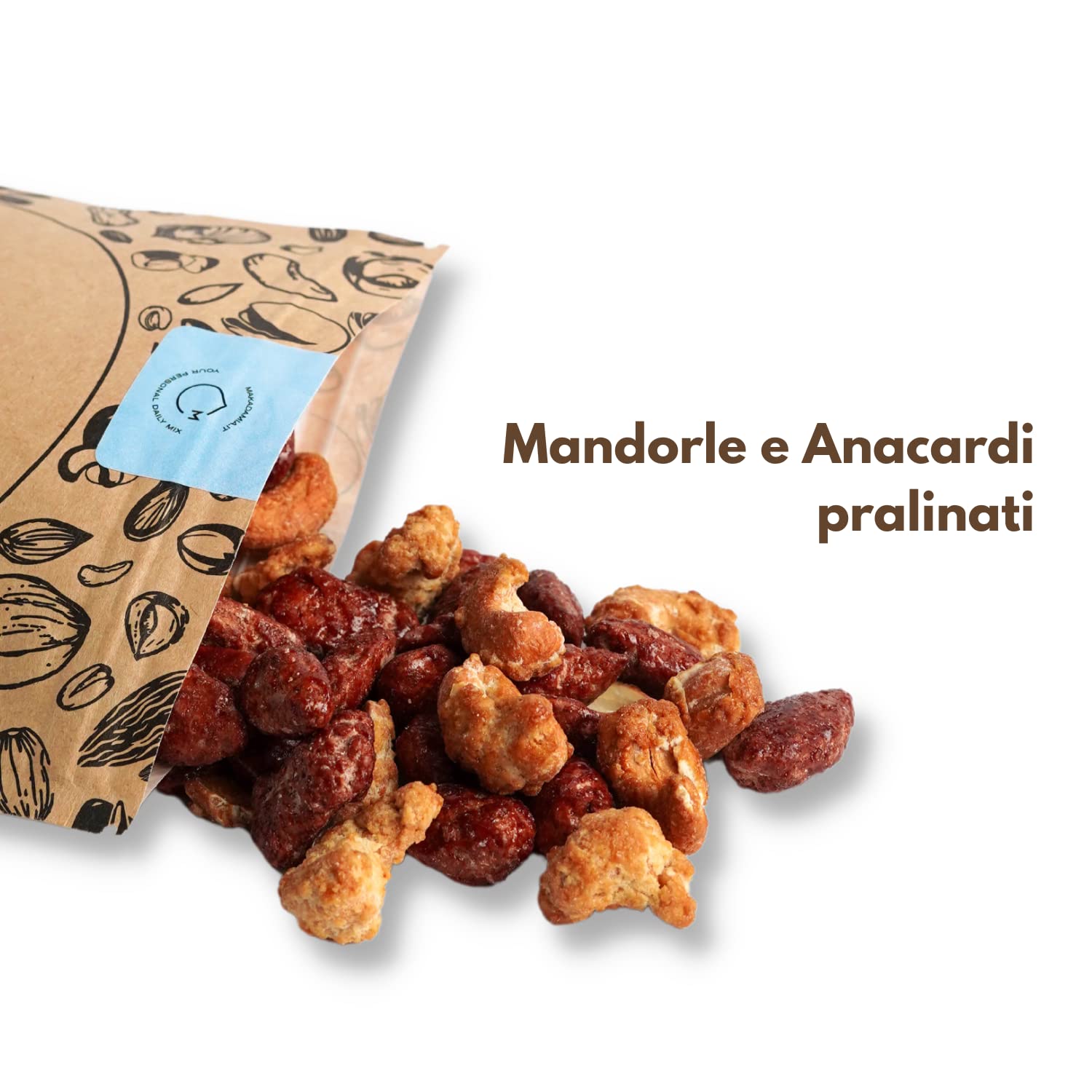 Makadamia - Bundle Ricoperti 400g - Mandorle Ricoperte, Nocciole Ricoperte, Noci Ricoperte, Anacardi Ricoperti da 400g e 2 Arachidi Pralinati al miele 100g
