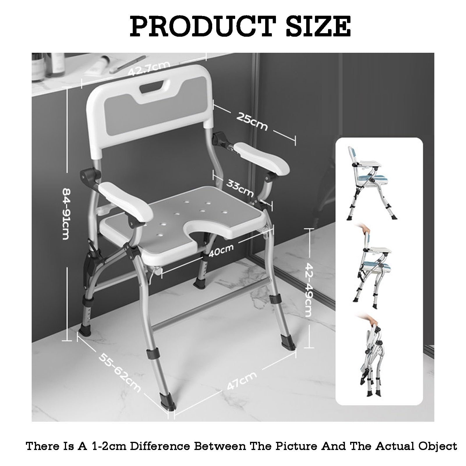 Składane krzesło kąpieli podłokietnikami oparciem, ergonomiczne krzesło prysznicowe dla osób starszych i niepełnosprawnych łazience, salonie, sypialni(Style 2)