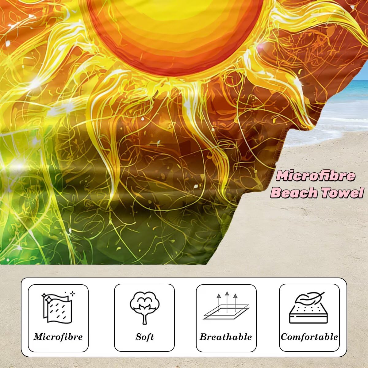 Toalla Playa 80x160 cm, Toalla Gimnasio Microfibra Secado Rapido, Juego de 2 Antiarena Toallas de Playa, Ligera Compacta Toallas Microfibra Grande para Viaje, Regalo Hombre Regalo Mujer (Sol) -4565