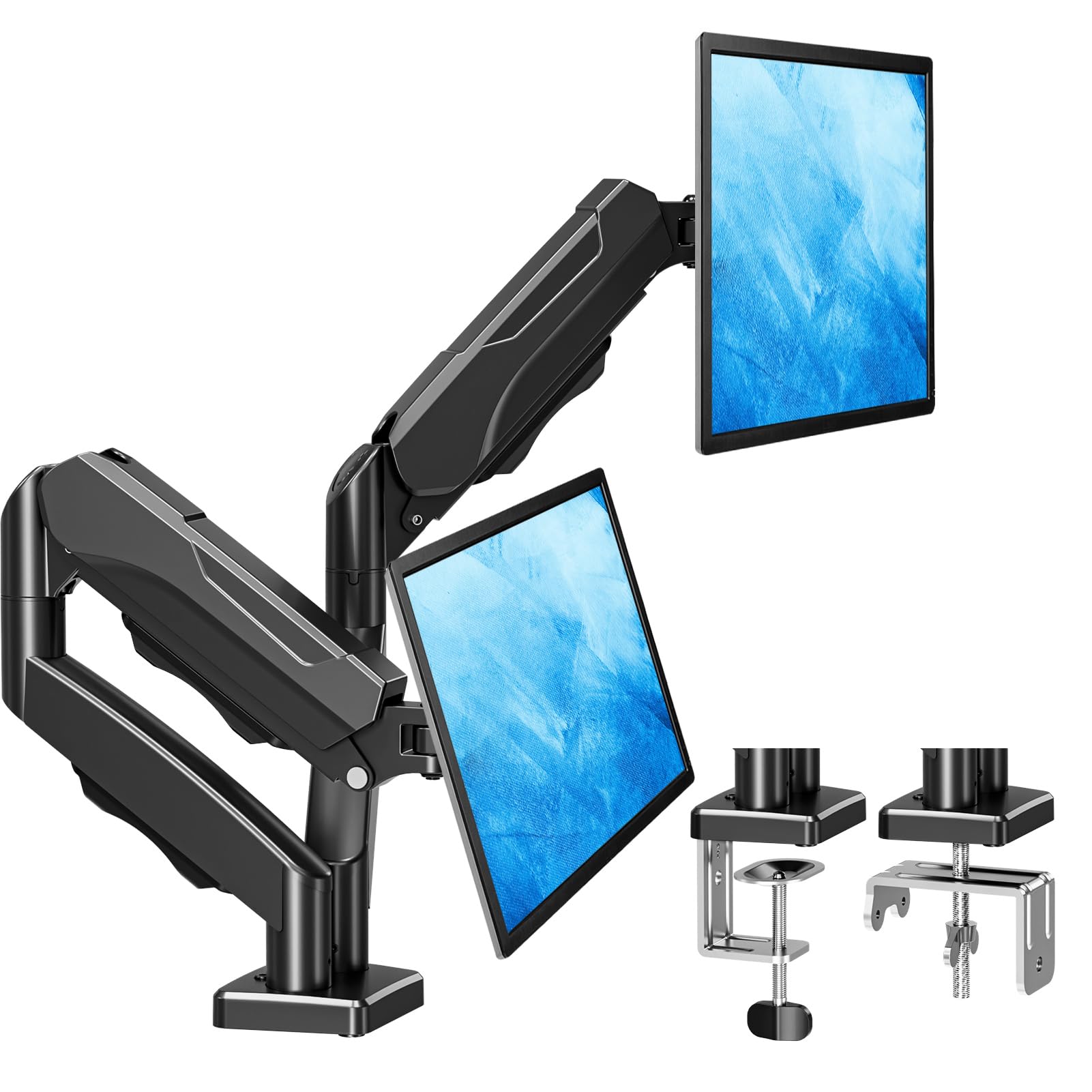 MOUNTUP Dual Monitor Stand for Desk, Gas Spring Monitor Arms for 32 27 24 22 Inches, Height Adjustable Double Monitors Mount, VESA Mount with C-Clamp & Grommet Base, Holds 4.4-19.8lbs