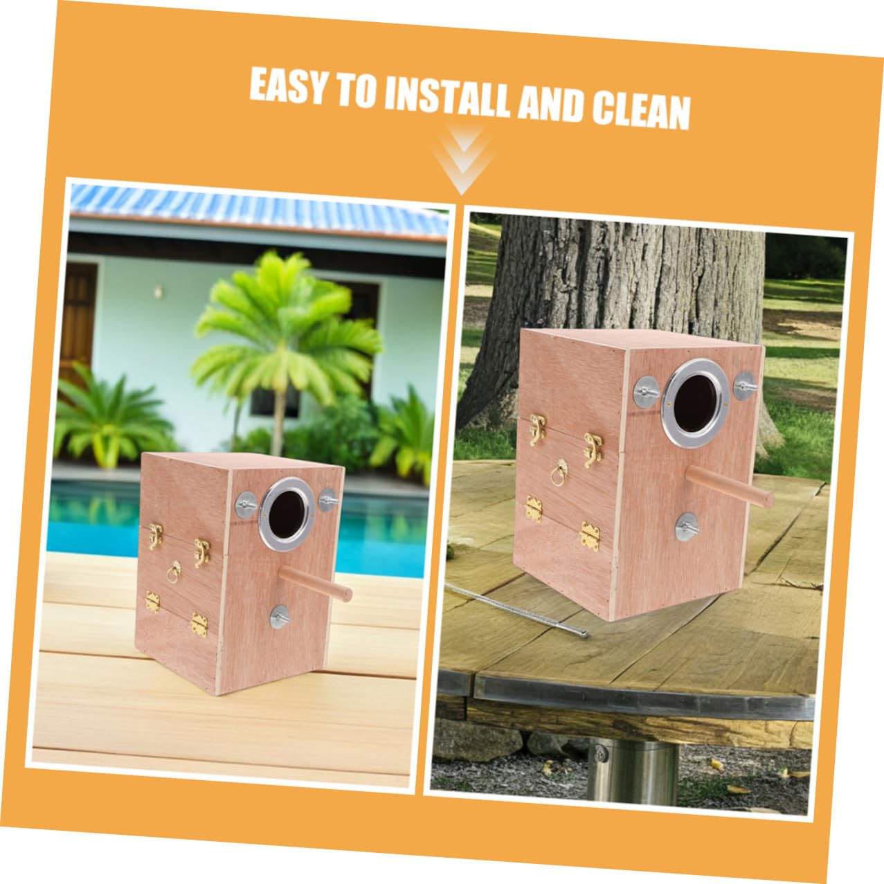 WOONEKY Nido De Cría para De Madera Caja De Apareamiento con Ventana Abre Soporte para Percha para Cría De Agapornis Pinzones y Periquitos
