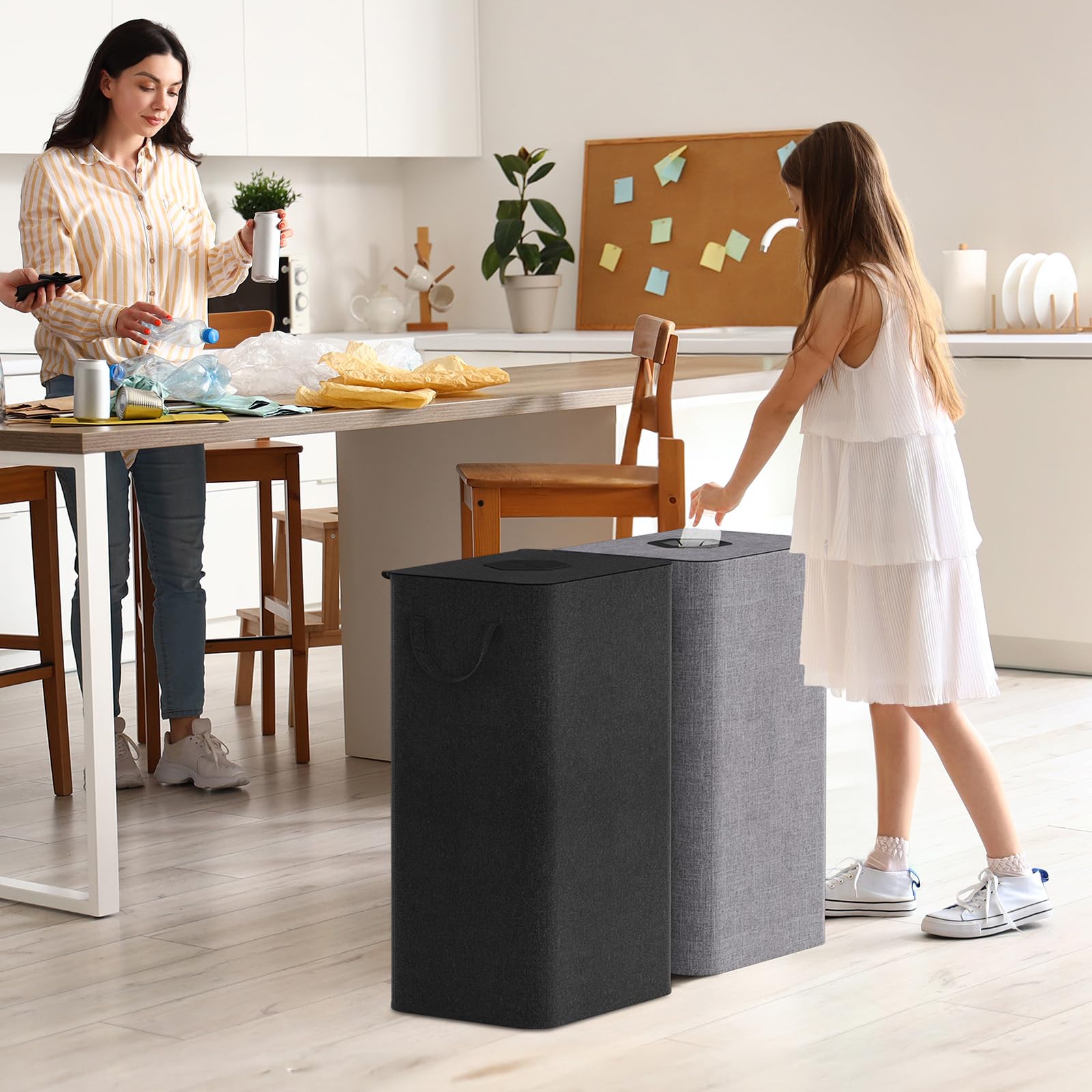 Lifewit 100L Conservazione Delle Bottiglie con Coperchio, Pattumiera Differenziata per Bottiglia Plastica e Bottiglia Vetro, Raccolta Differenziata con Foro, Contenitore Pattumiera Cucina, Grigio