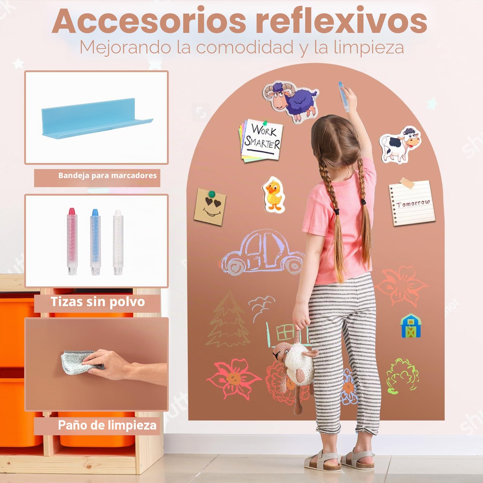 Pizarra Magnética Infantil Pared 100×80 cm, Adhesiva Lamina Imantada Arco, 3 Tizas sin Polvo, 1 Toallita, Ideal para Niños, Escuelas y Oficinas (Leche con Té)