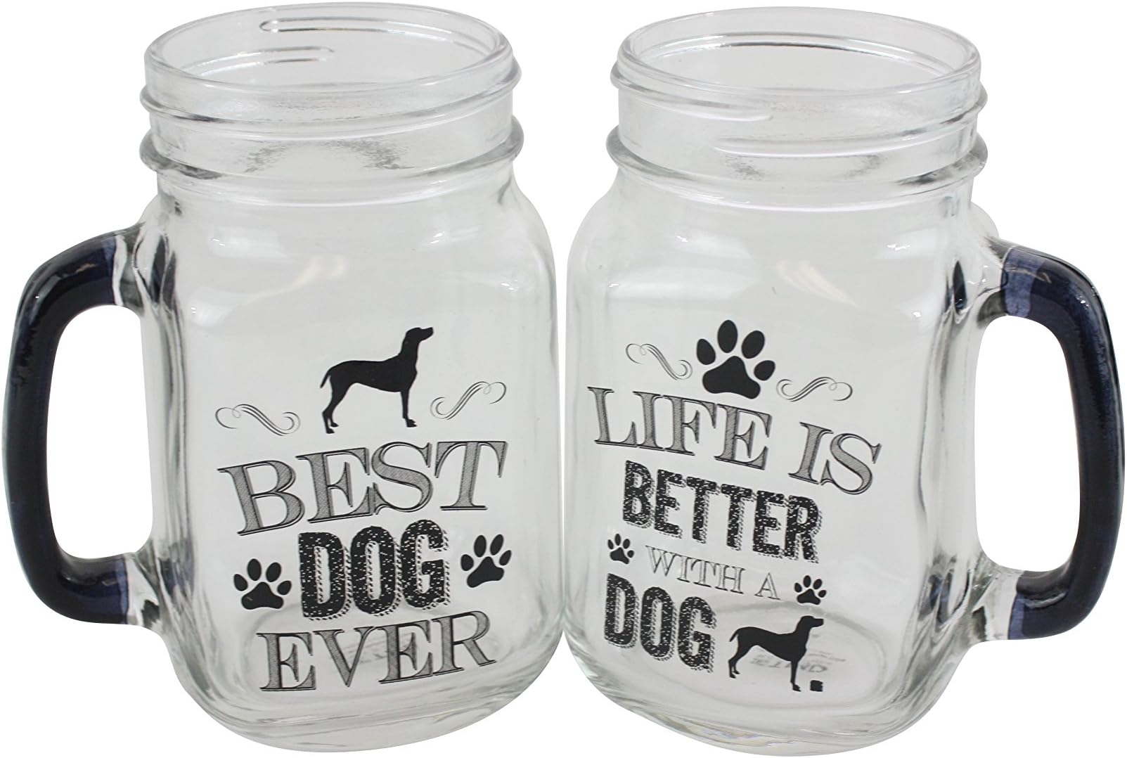 Dog Type Mason Jar Glass Drinking Mugs (Set of 2), 18 fl oz, Clear