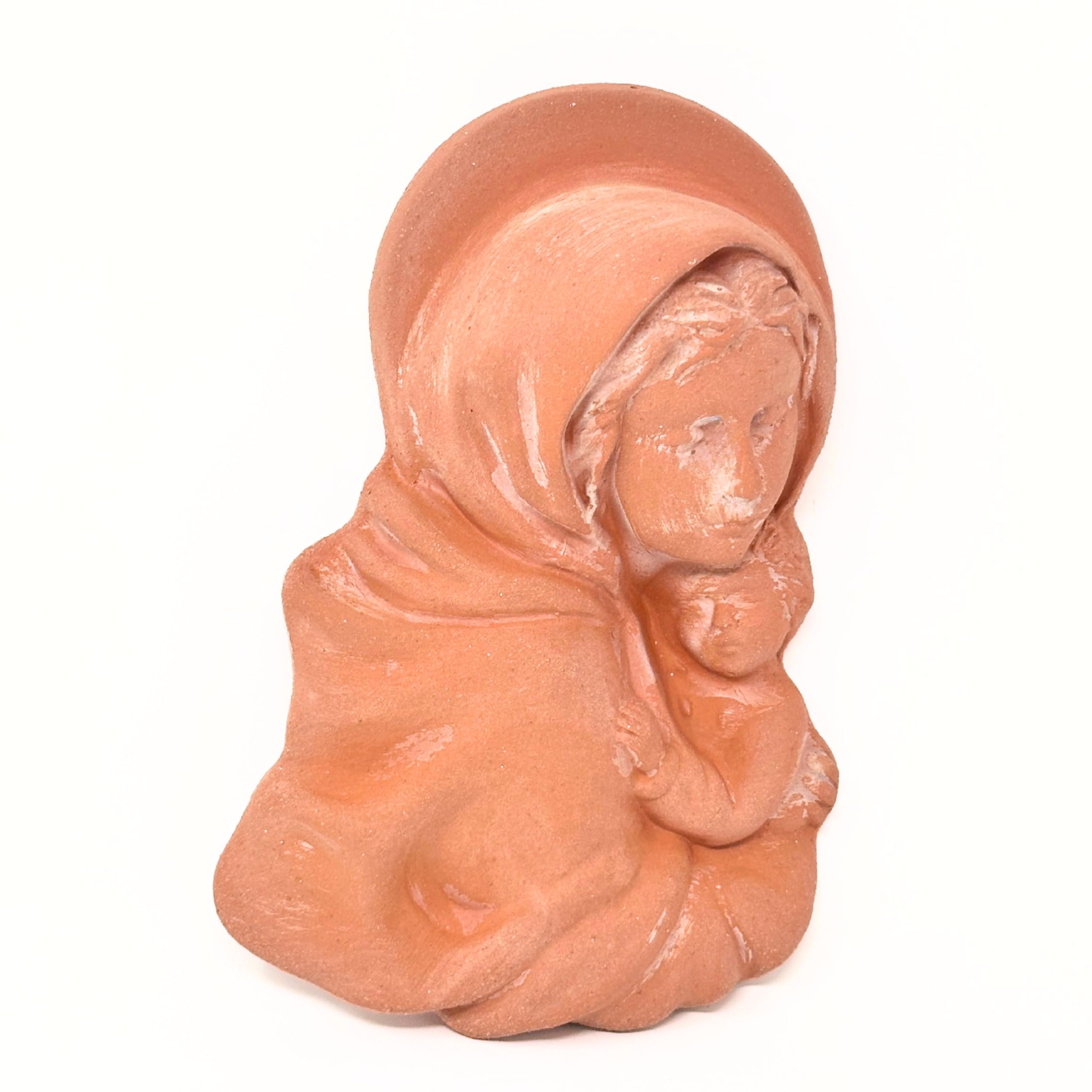 Toocook Scultura Religiosa da Parete in ceramica, Fatto a Mano in Italia, Arte Sacra per Interni ed Esterni - Resistente alle intemperie (Madonna con Bambino)