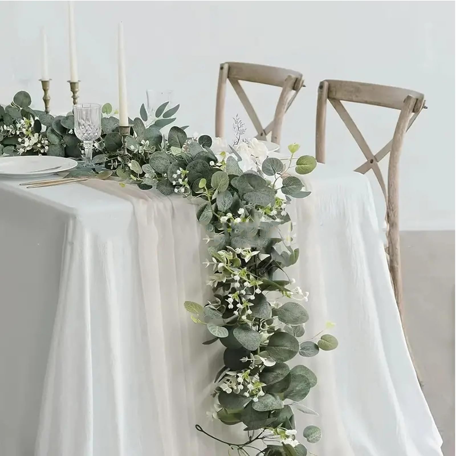 Ghirlanda di Eucalipto Artificiale 180cm, Eucalipto Artificiale Primavera Ghirlanda Verde Foglie di Pianta Artificiale Foglie Finte Realistiche per Decorazioni del Giardino Sfondo Muro Arco di Nozze