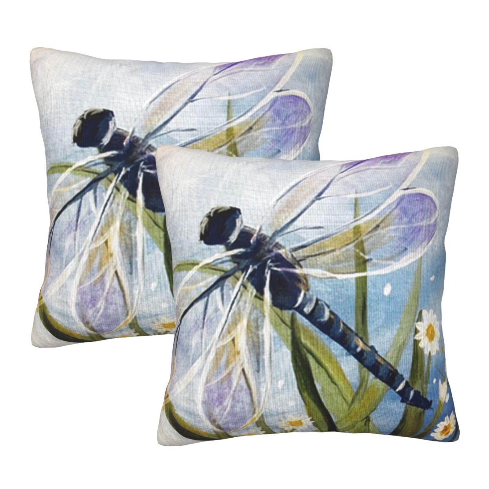 Lot de 2 taies d'oreiller carrées motif libellule peinture