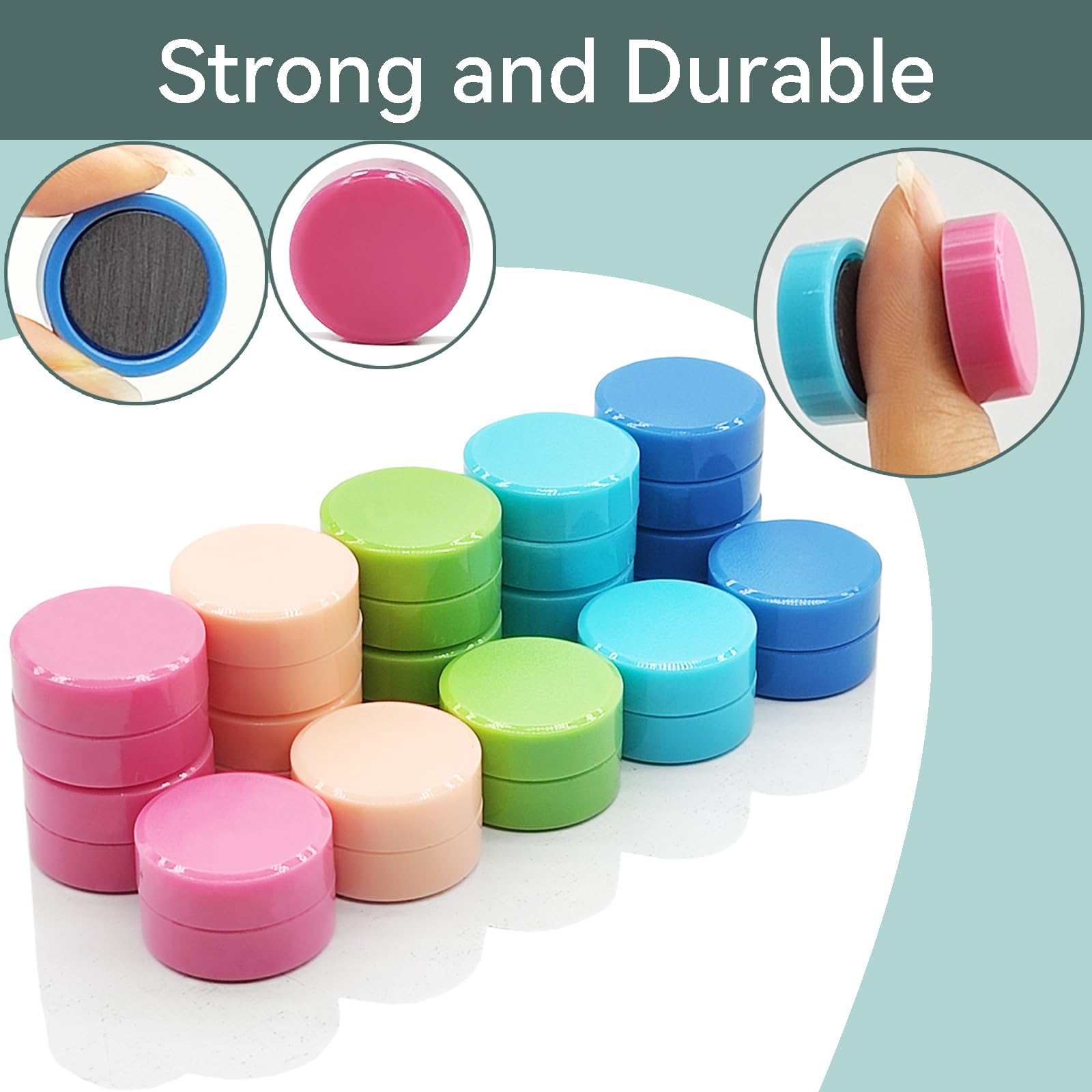 DUJEQM 100 Pcs Fridge Magnets - Small Round Strong Magnet, Heavy Duty Mini Whiteboard Magnets for Notice Board, Refrigerator, Office, School & Crafts - Decorative Cute Magnets for Fridge in 5 Colours - Image 2