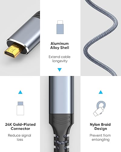 Miniatura 6 de Highwings Cable micro HDMI a HDMI 4K de 10 pies, 4K a 60 Hz, cable micro HDMI HDR compatible con cámara DSLR, Raspberry Pi, GoPro Hero a TV, laptop,